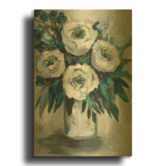 'White Roses Bouquet' By Jeanette Vertentes Gold Metal Wall Art