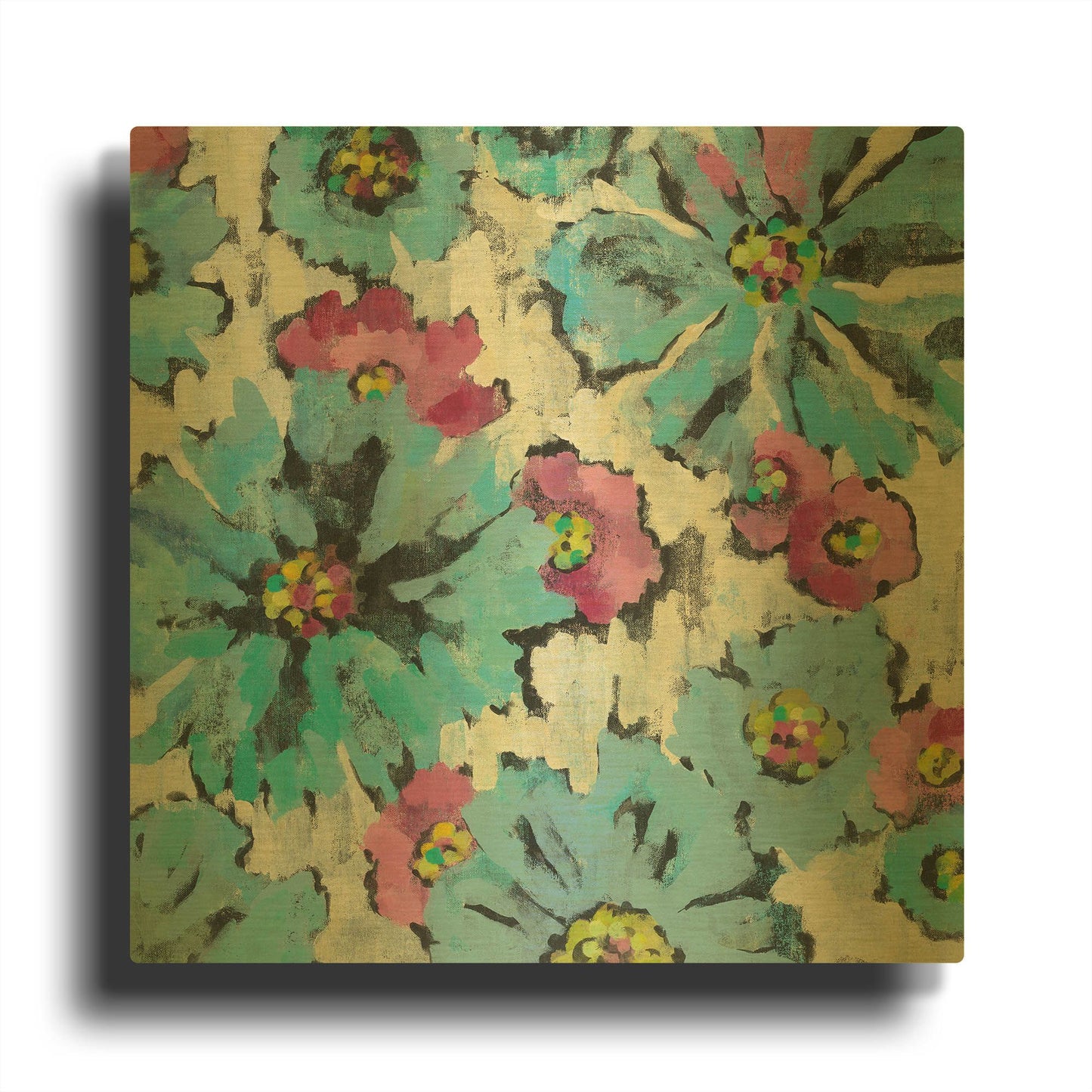 'Graphic Pink and Blue Floral I' By Silvia Vassileva Gold Metal Wall Art