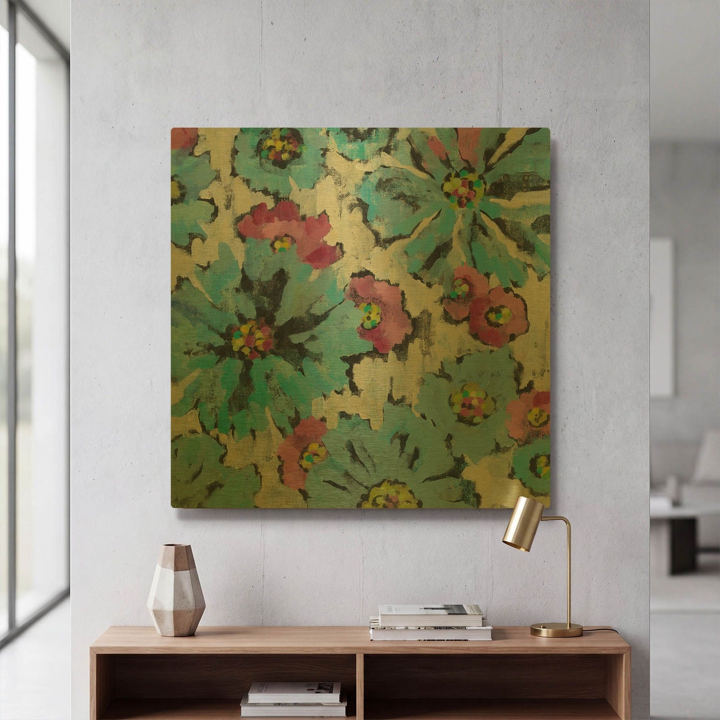 'Graphic Pink and Blue Floral I' By Silvia Vassileva Gold Metal Wall Art