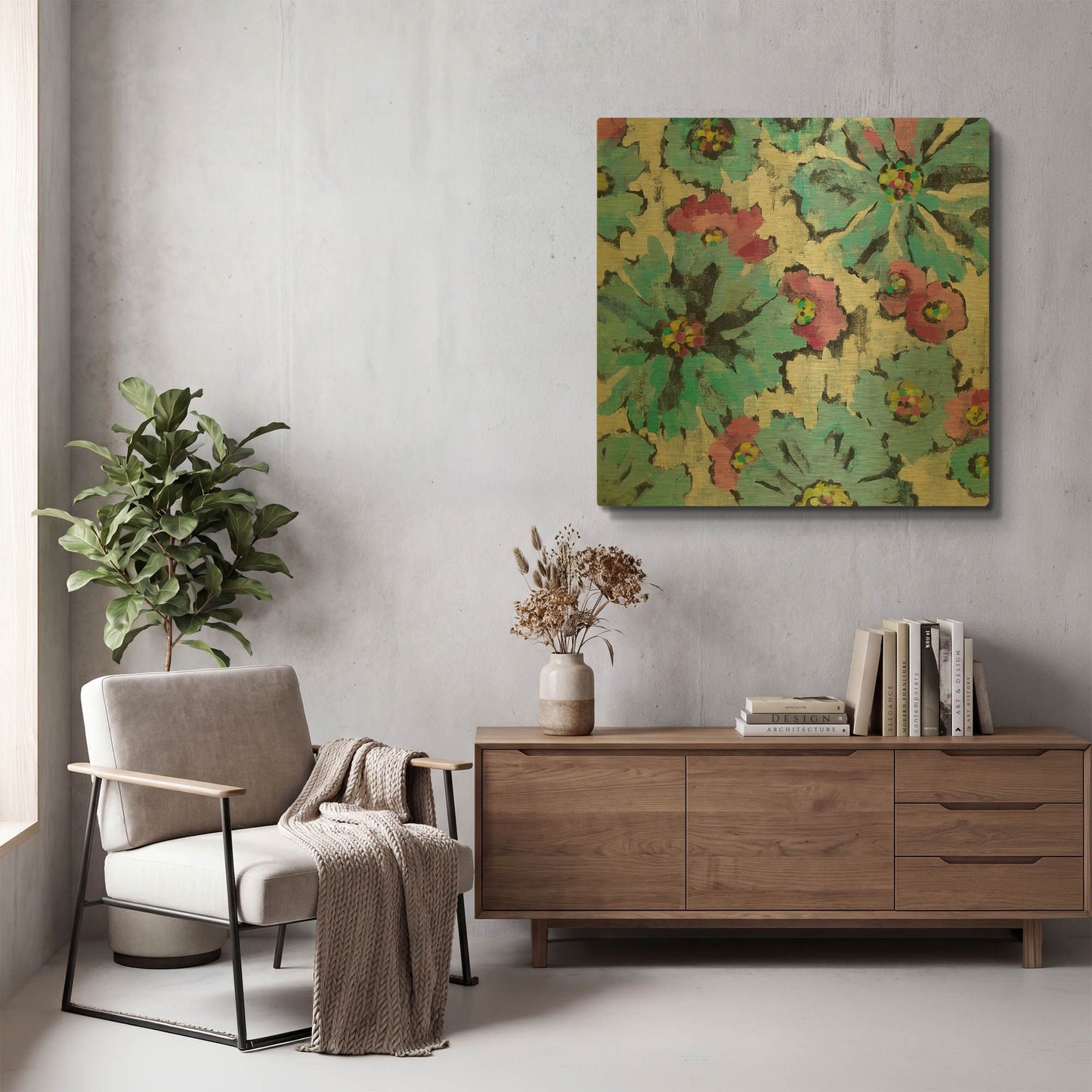 'Graphic Pink and Blue Floral I' By Silvia Vassileva Gold Metal Wall Art