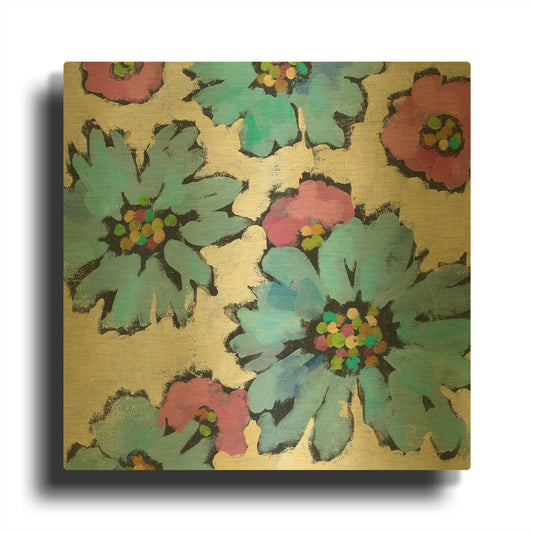 'Graphic Pink and Blue Floral II' By Silvia Vassileva Gold Metal Wall Art