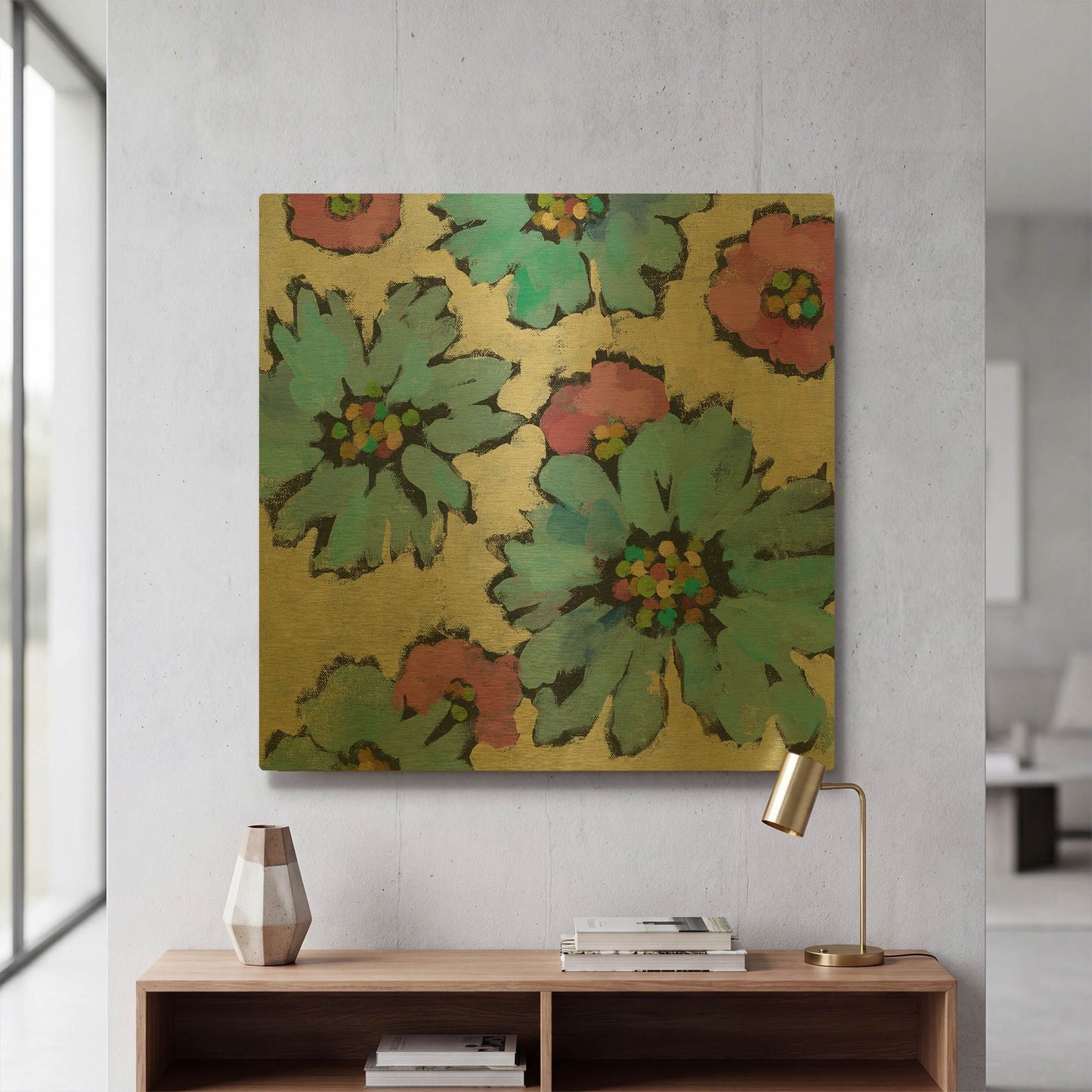 'Graphic Pink and Blue Floral II' By Silvia Vassileva Gold Metal Wall Art