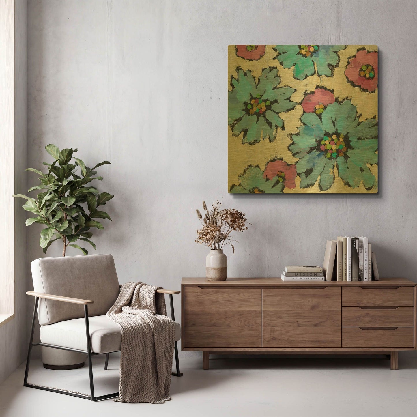'Graphic Pink and Blue Floral II' By Silvia Vassileva Gold Metal Wall Art