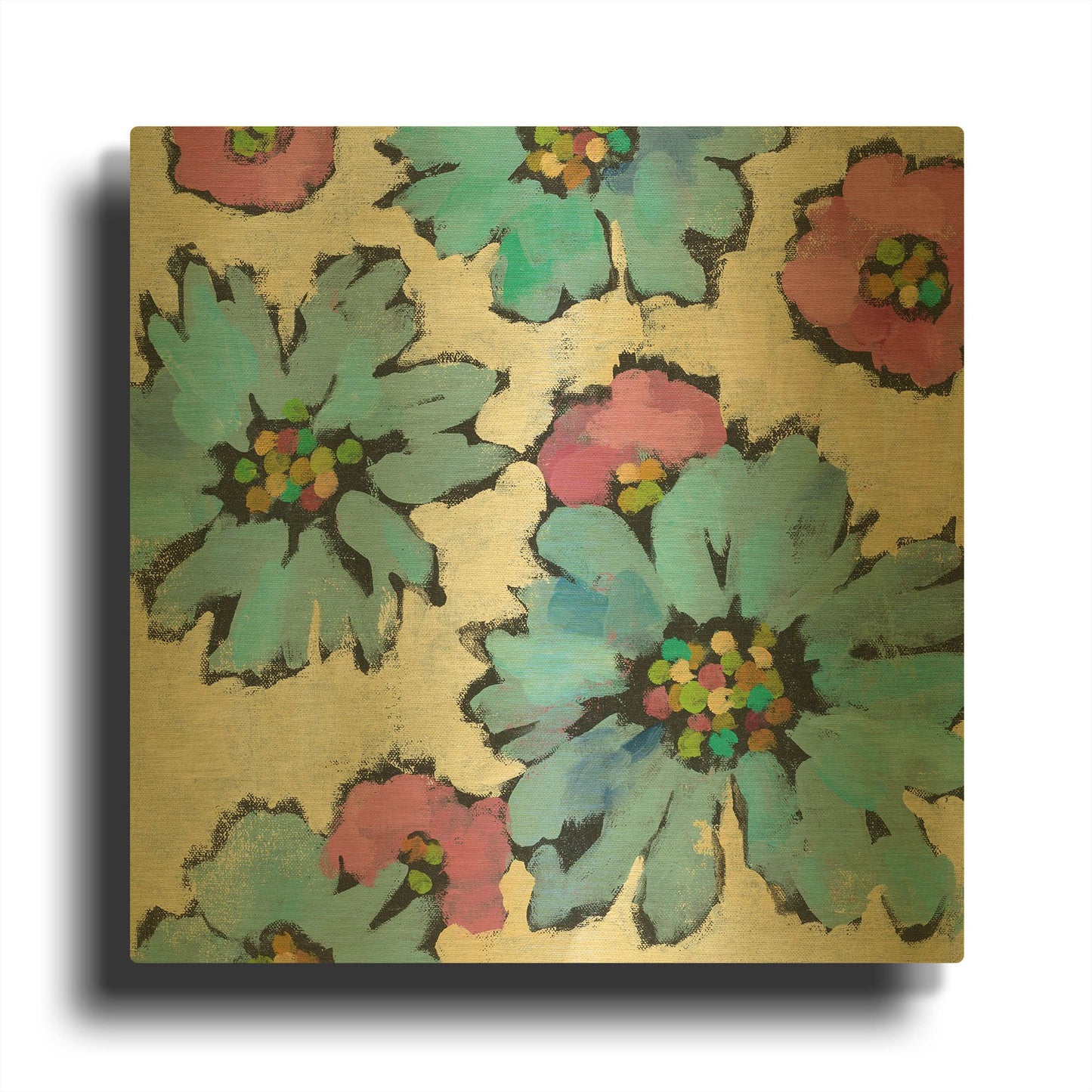 'Graphic Pink and Blue Floral II' By Silvia Vassileva Gold Metal Wall Art