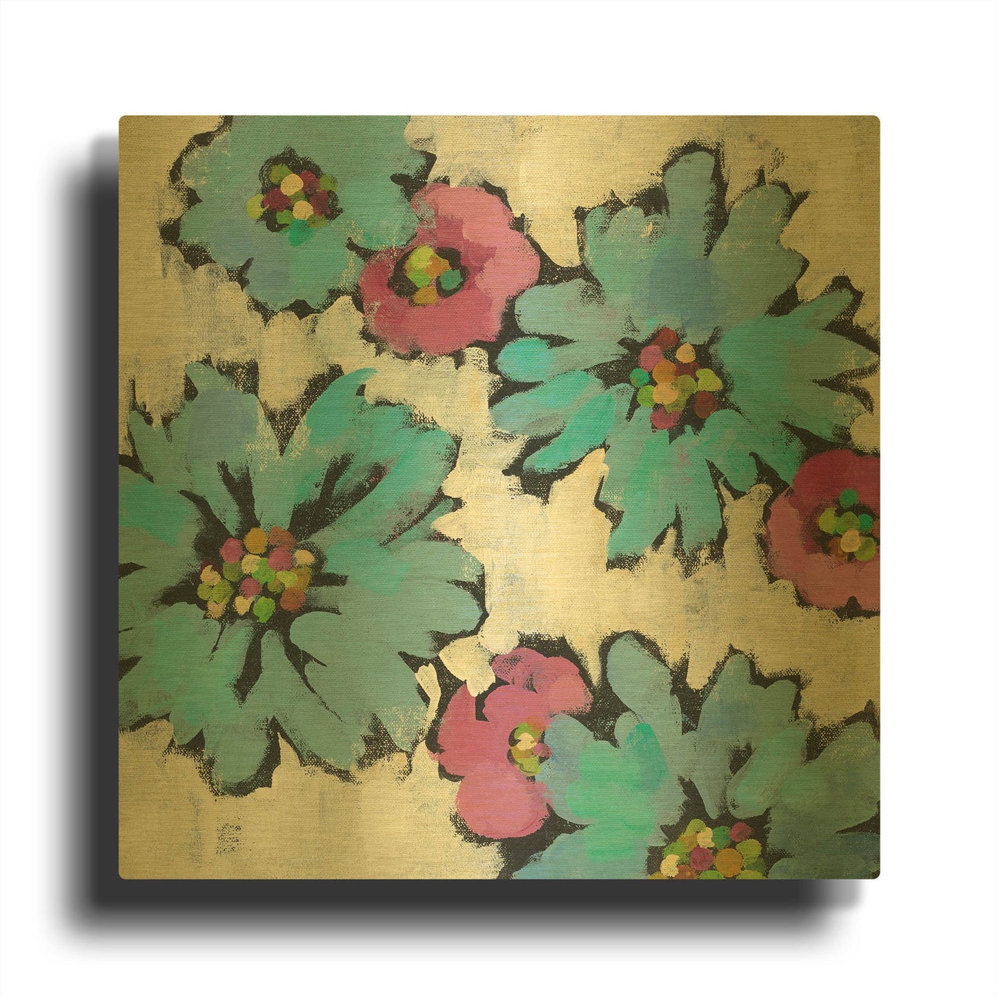 'Graphic Pink and Blue Floral III' By Silvia Vassileva Gold Metal Wall Art