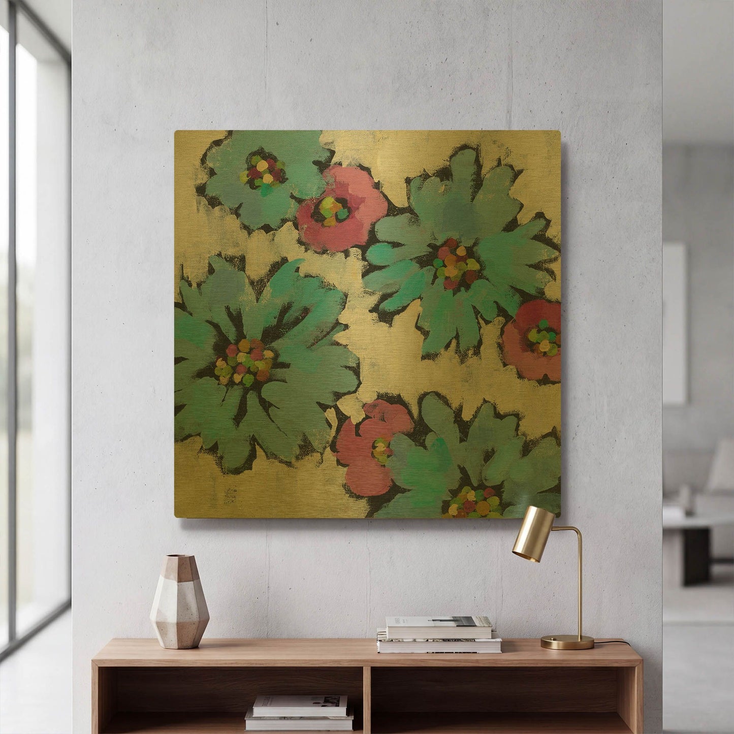 'Graphic Pink and Blue Floral III' By Silvia Vassileva Gold Metal Wall Art