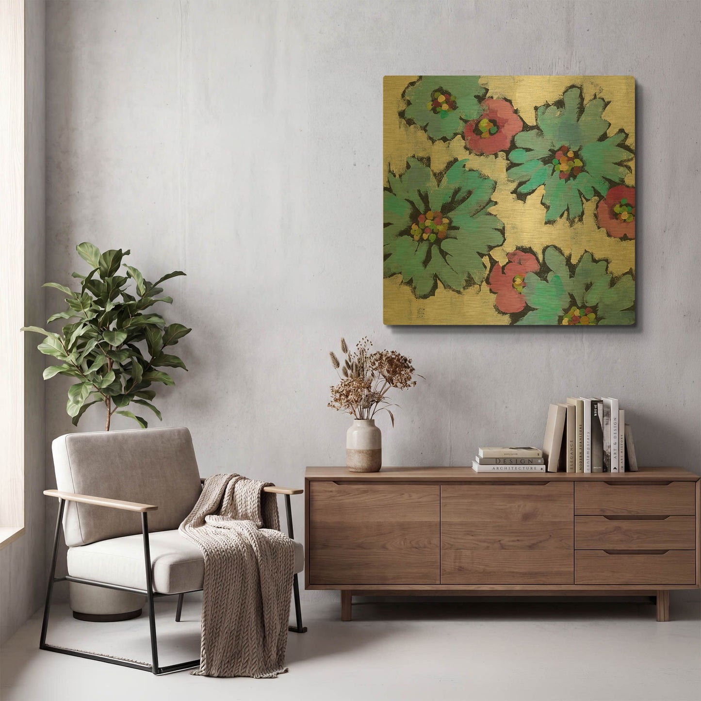 'Graphic Pink and Blue Floral III' By Silvia Vassileva Gold Metal Wall Art