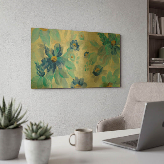 'Blue Flowers Whisper I' By Silvia Vassileva Gold Metal Wall Art