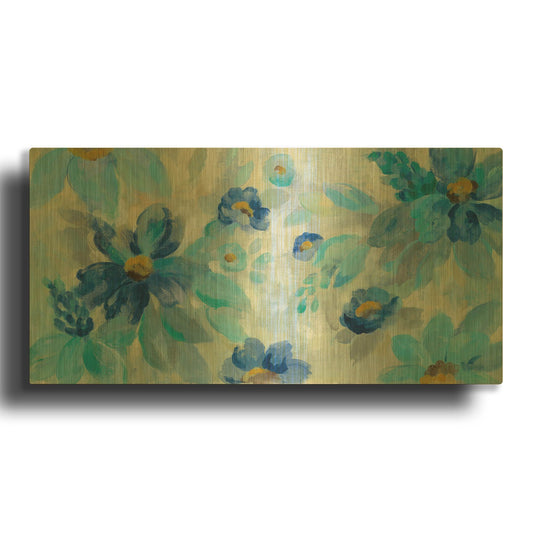 'Blue Flowers Whisper I' By Silvia Vassileva Gold Metal Wall Art