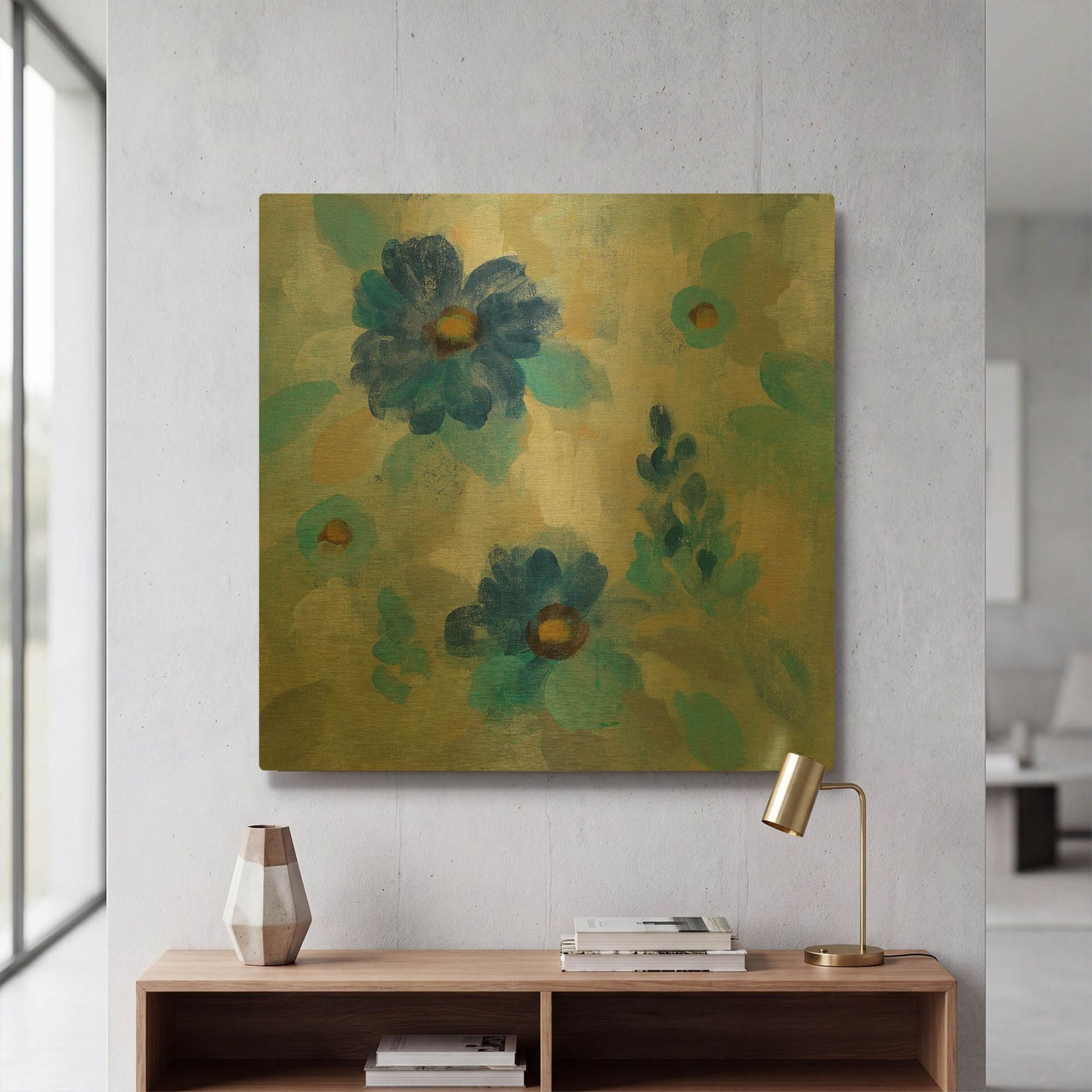 'Blue Flowers Whisper II' By Silvia Vassileva Gold Metal Wall Art
