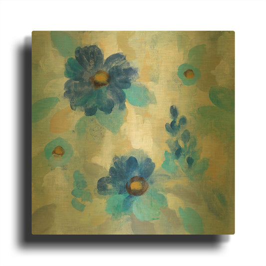 'Blue Flowers Whisper II' By Silvia Vassileva Gold Metal Wall Art