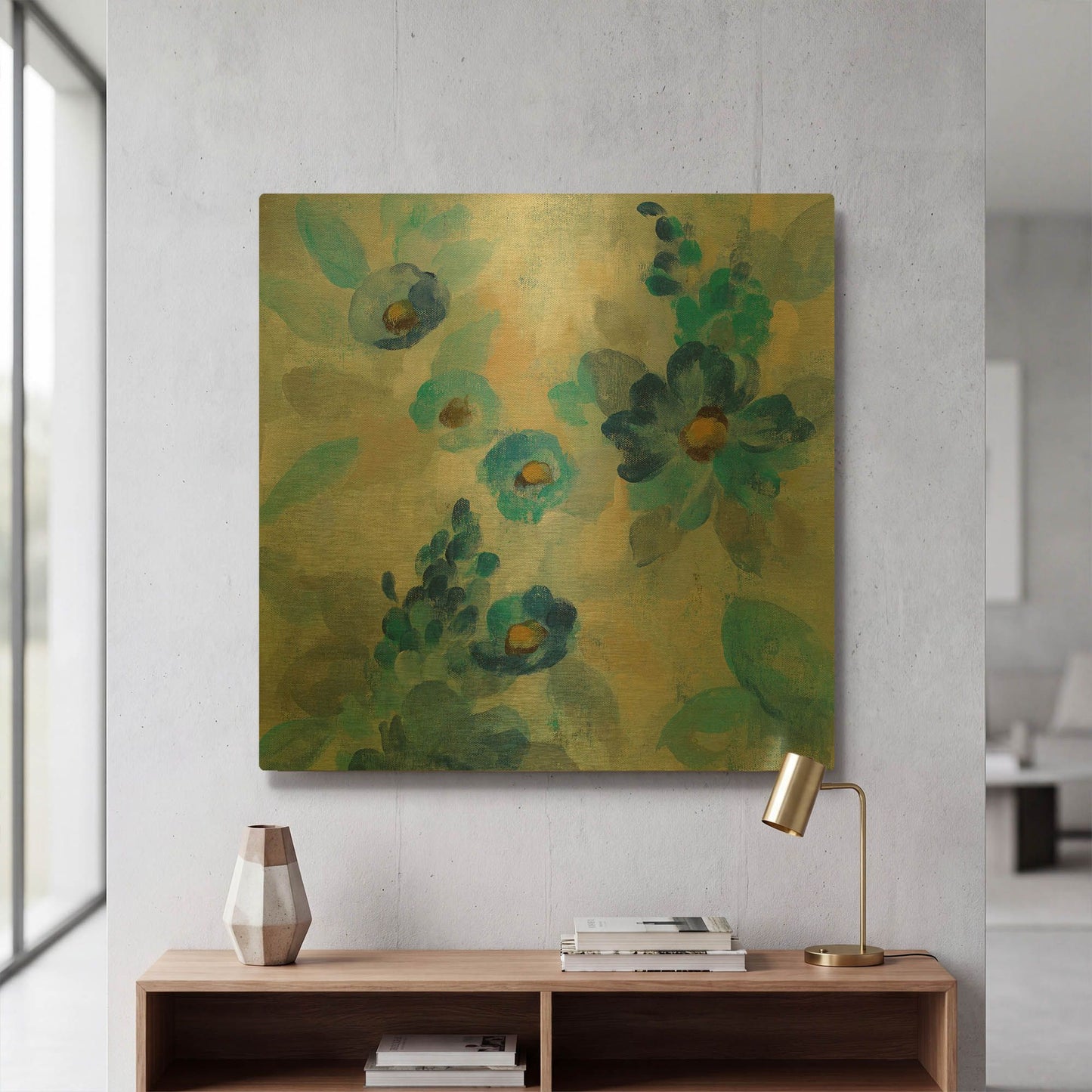 'Blue Flowers Whisper III' By Silvia Vassileva Gold Metal Wall Art