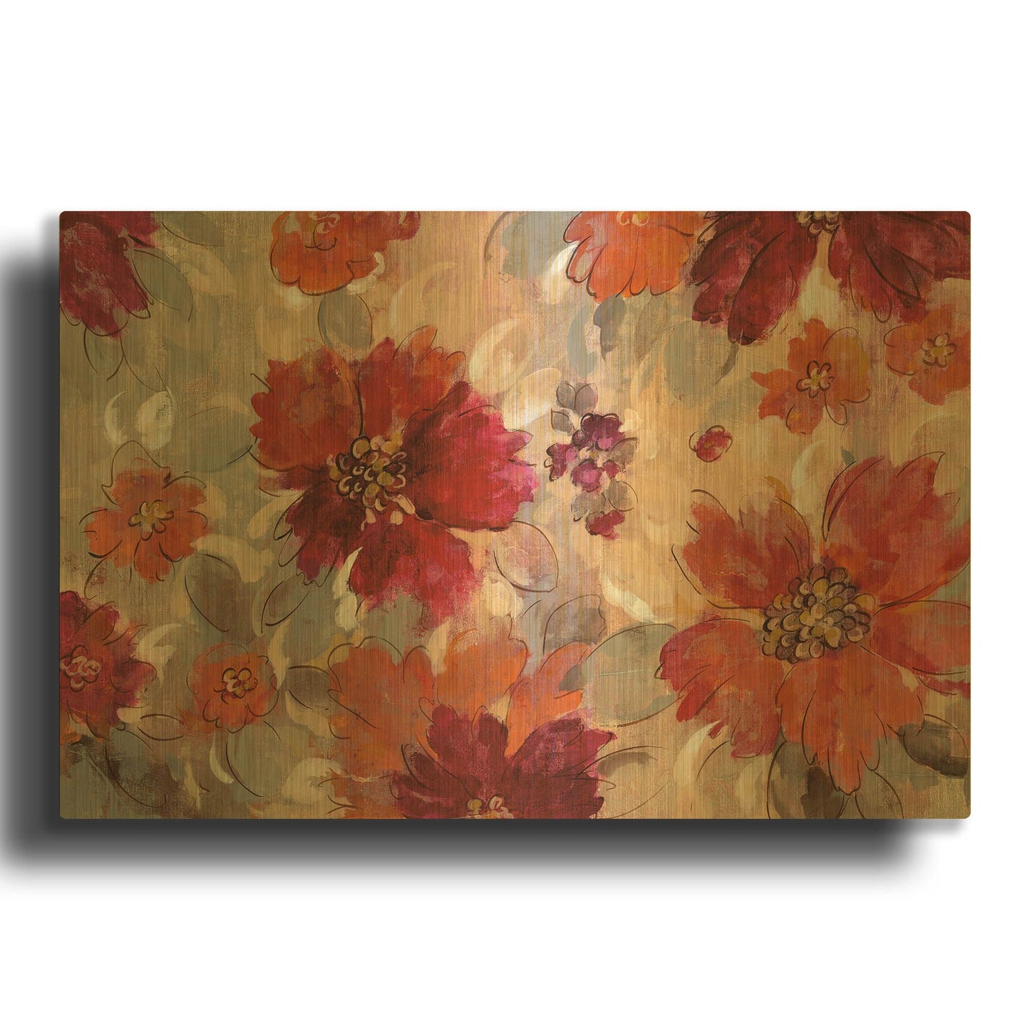 'Magenta and Coral Floral' By Silvia Vassileva Gold Metal Wall Art