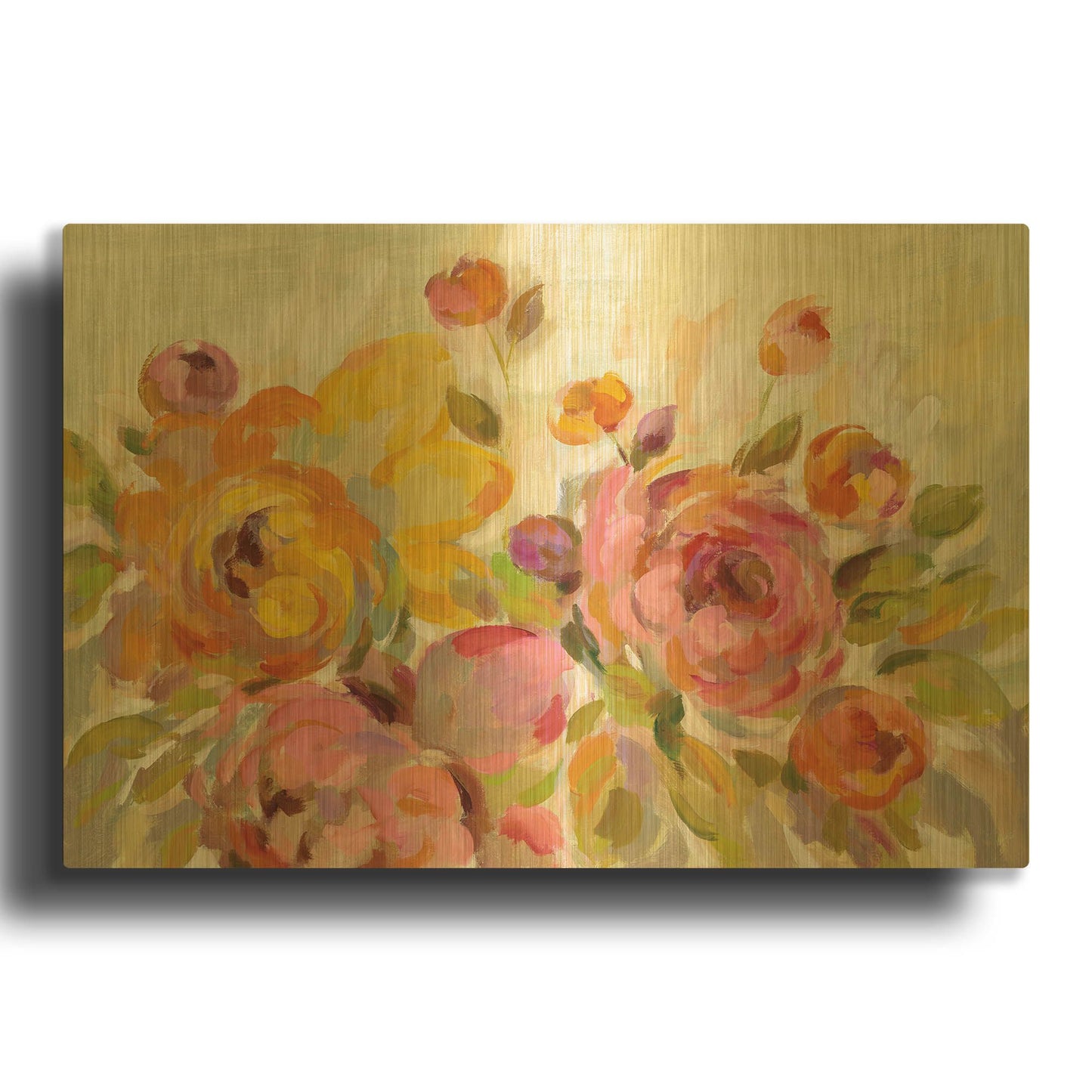 'Brushy Peonies' By Silvia Vassileva Gold Metal Wall Art