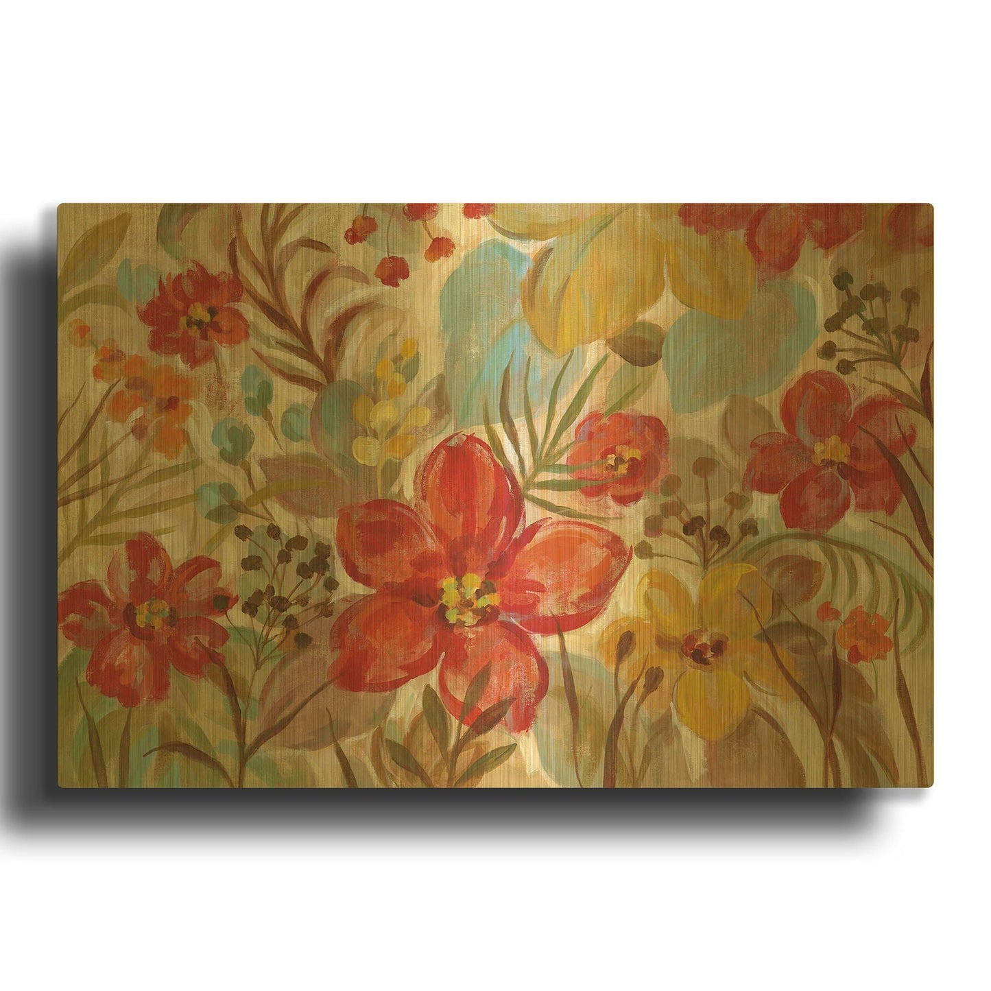 'Tropical Flowers' By Silvia Vassileva Gold Metal Wall Art