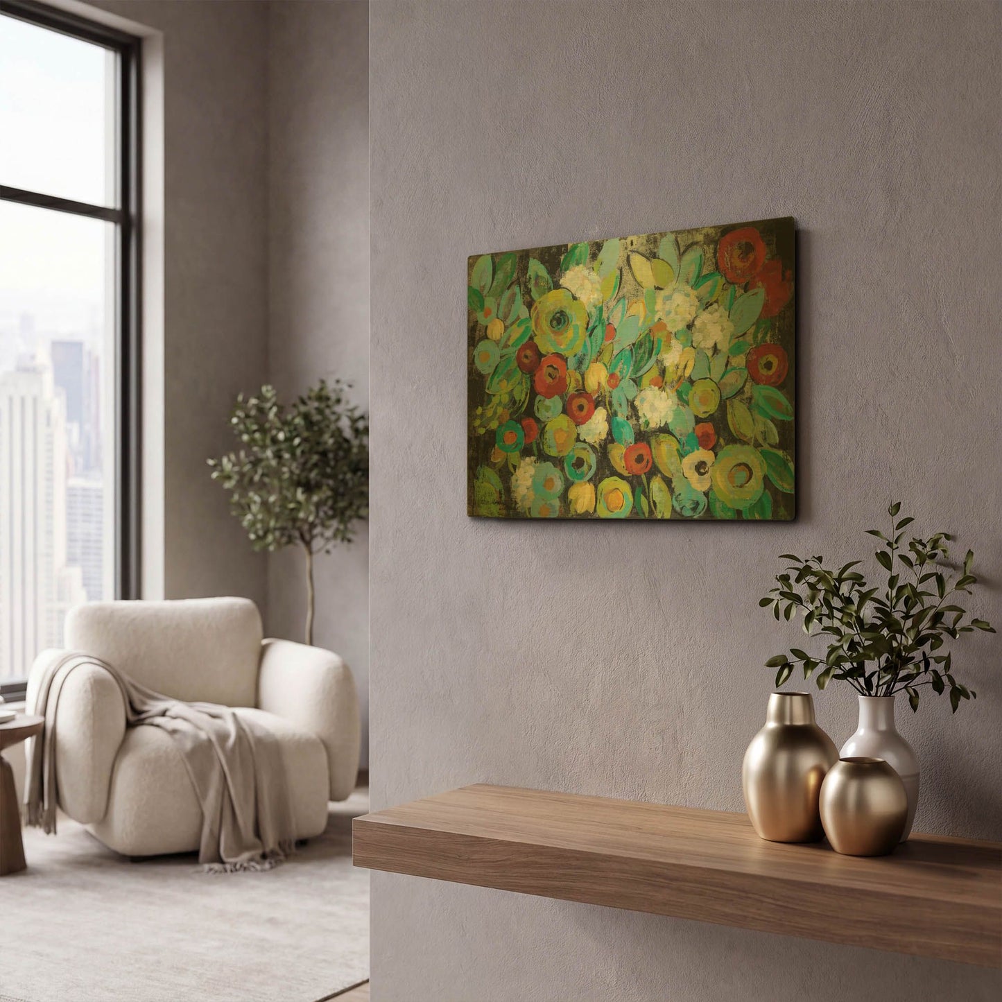 'Fiesta Floral Flipped' By Silvia Vassileva Gold Metal Wall Art