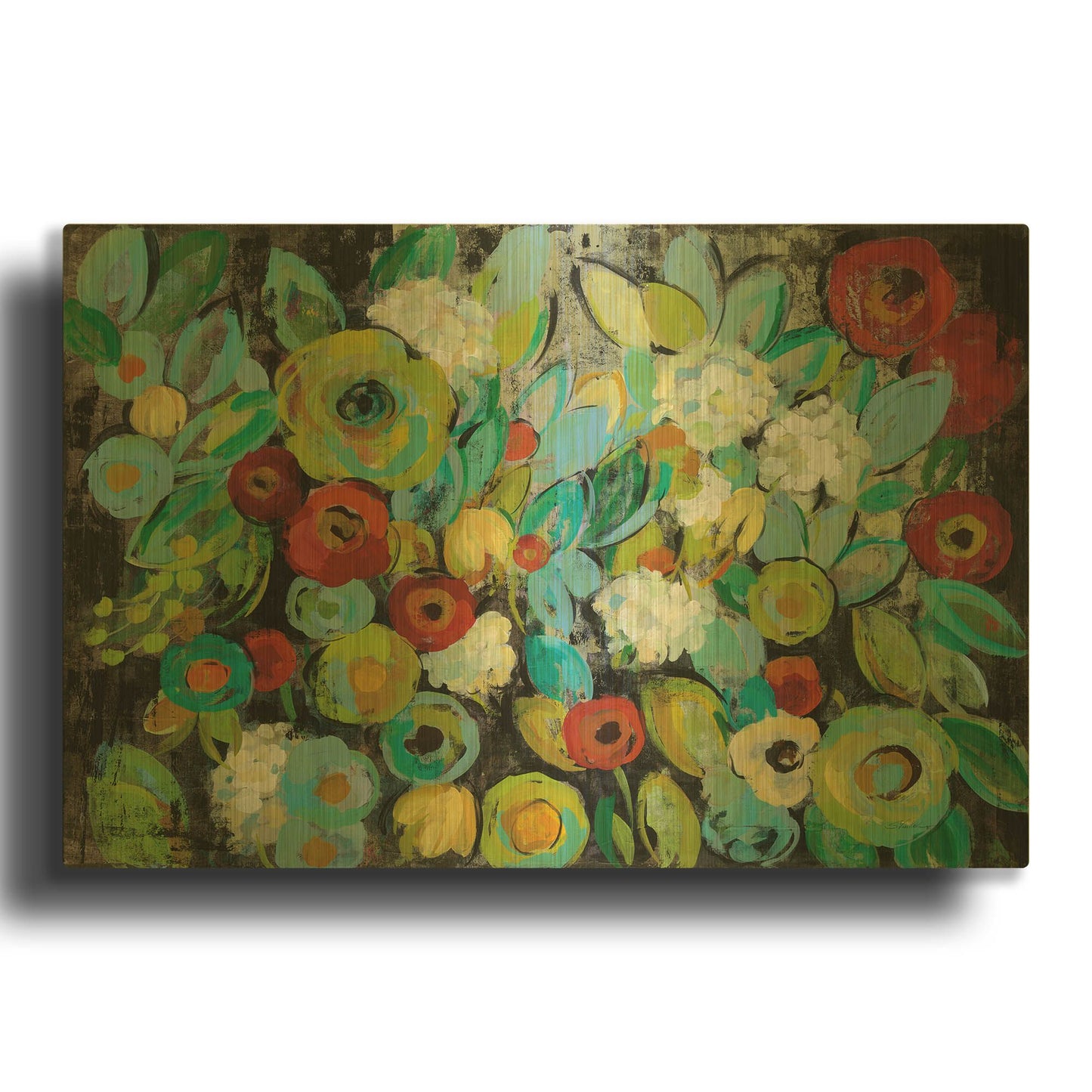 'Fiesta Floral Flipped' By Silvia Vassileva Gold Metal Wall Art