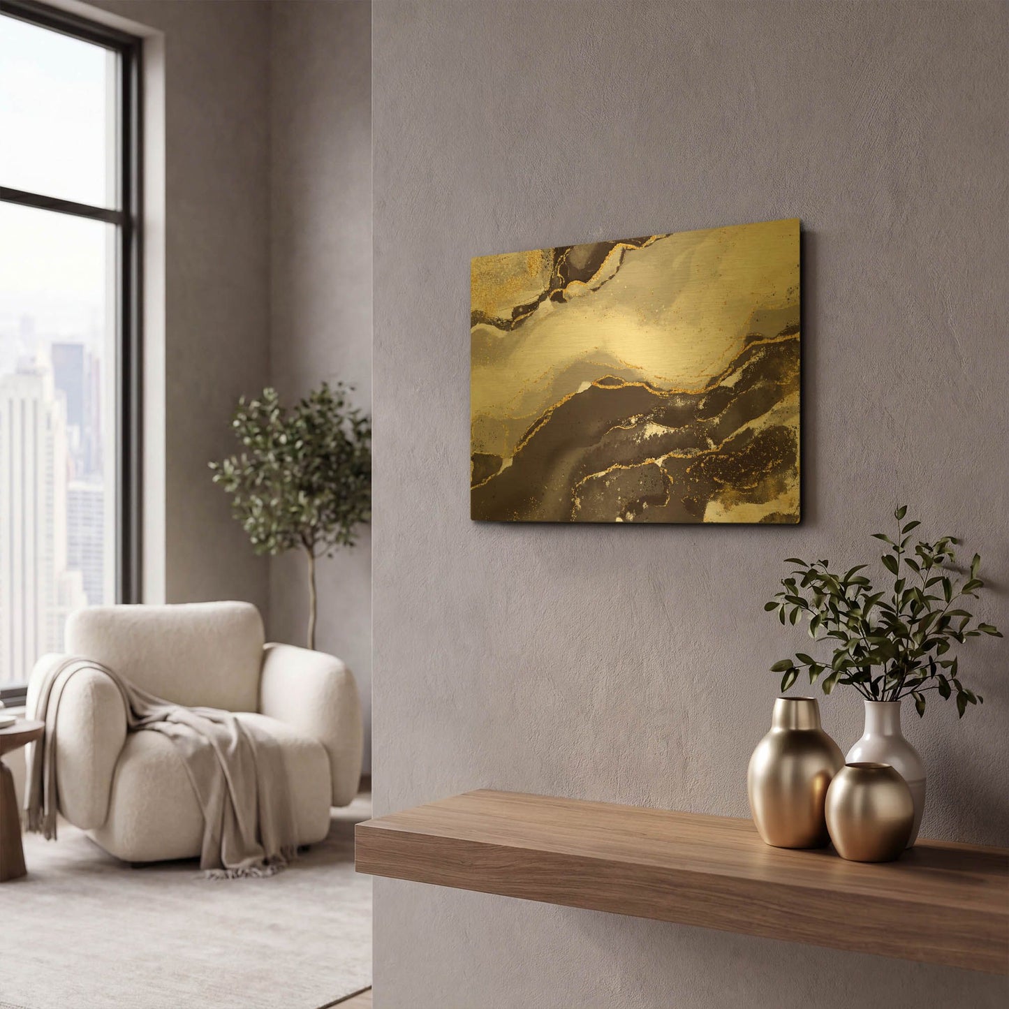 'Bisque Glimmer' By Delores Naskrent Gold Metal Wall Art