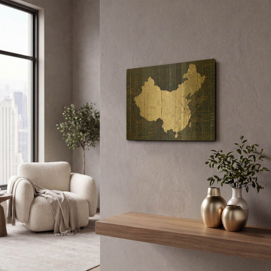'Old World Map Blue China' By Wild Apple Portfolio Gold Metal Wall Art