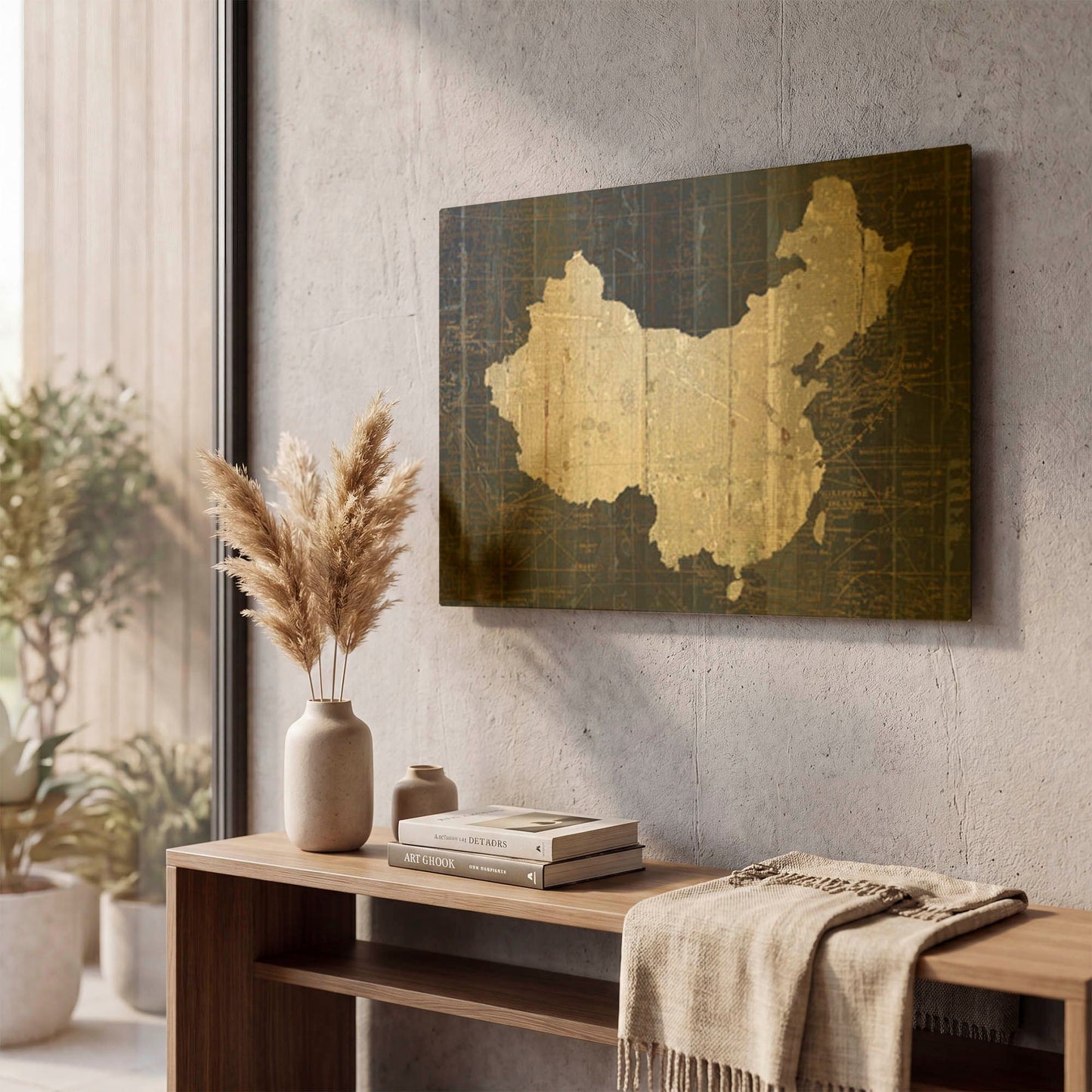 'Old World Map Blue China' By Wild Apple Portfolio Gold Metal Wall Art