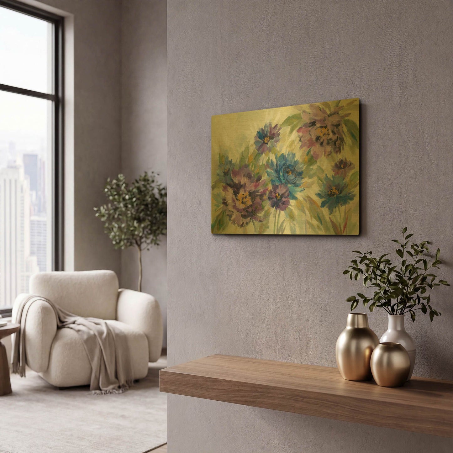 'Bold Blue and Lavender Flowers' By Silvia Vassileva Gold Metal Wall Art