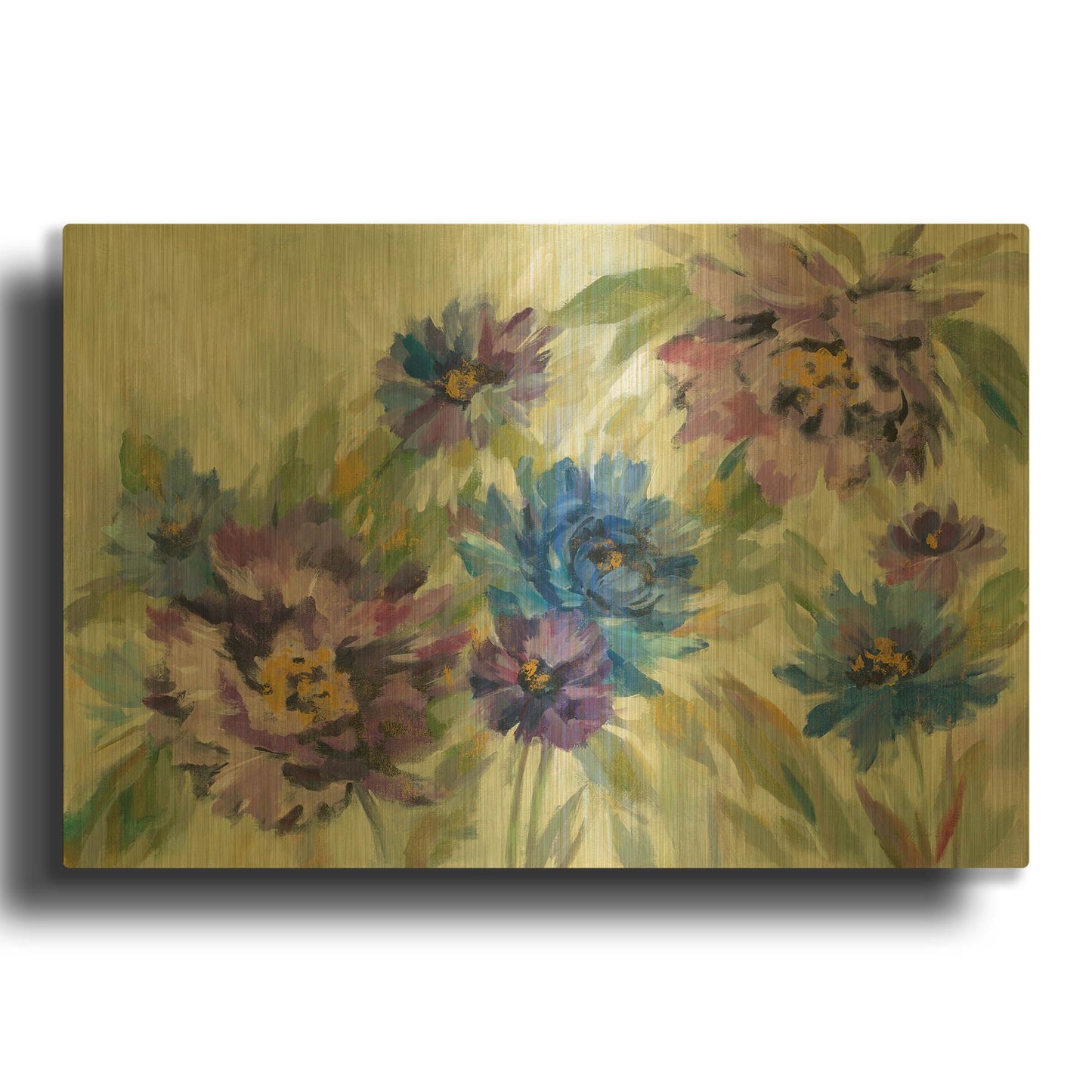 'Bold Blue and Lavender Flowers' By Silvia Vassileva Gold Metal Wall Art
