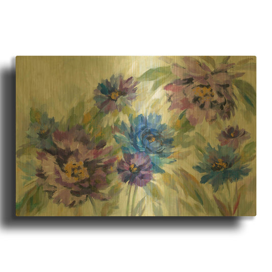 'Bold Blue and Lavender Flowers' By Silvia Vassileva Gold Metal Wall Art