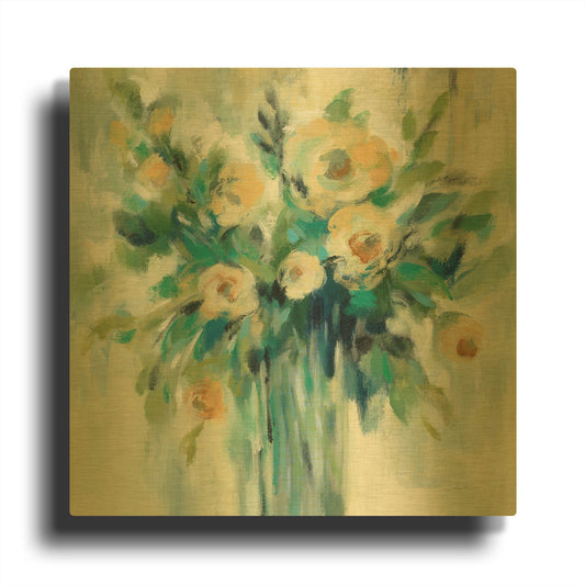 'Vase of Flowers' By Silvia Vassileva Gold Metal Wall Art