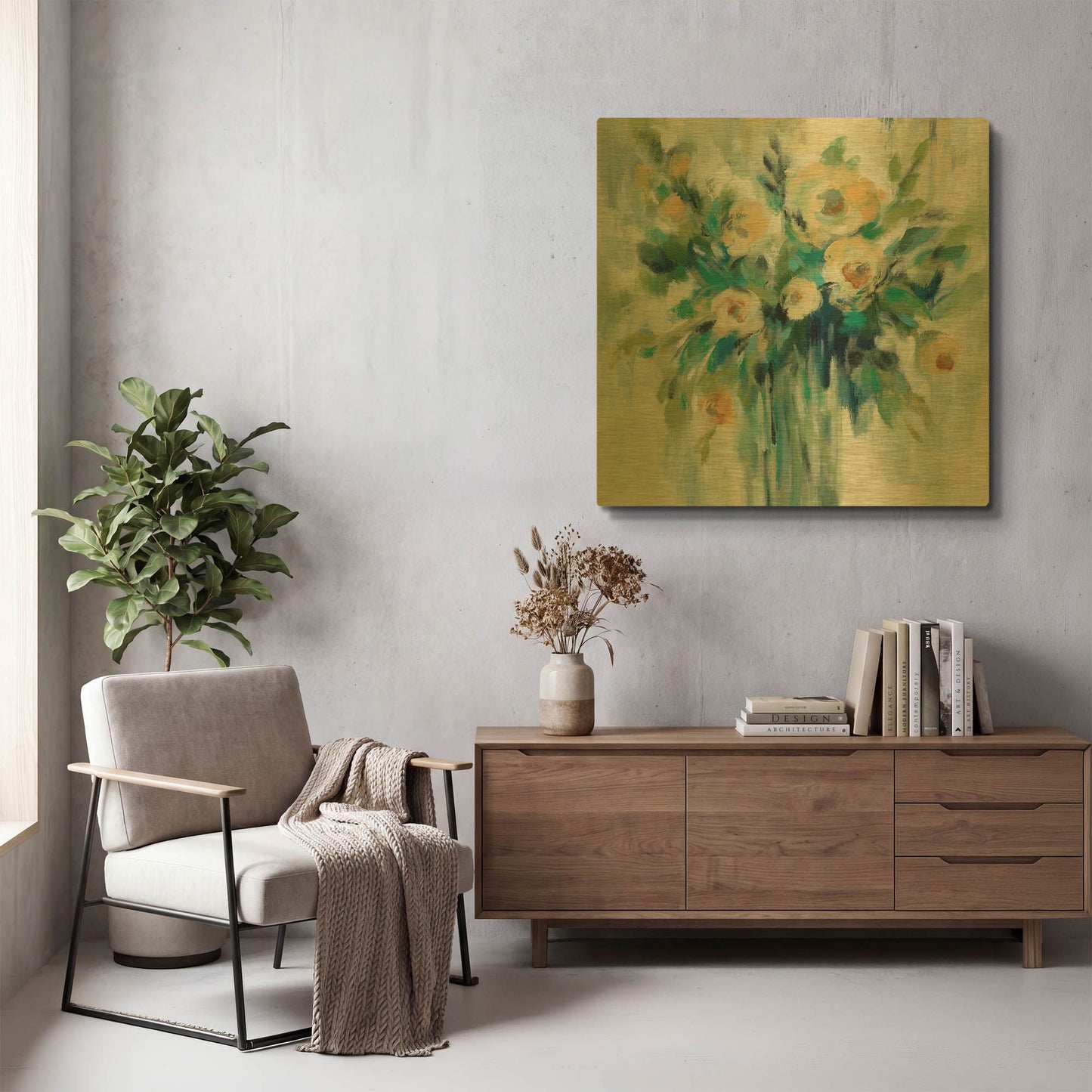 'Vase of Flowers' By Silvia Vassileva Gold Metal Wall Art