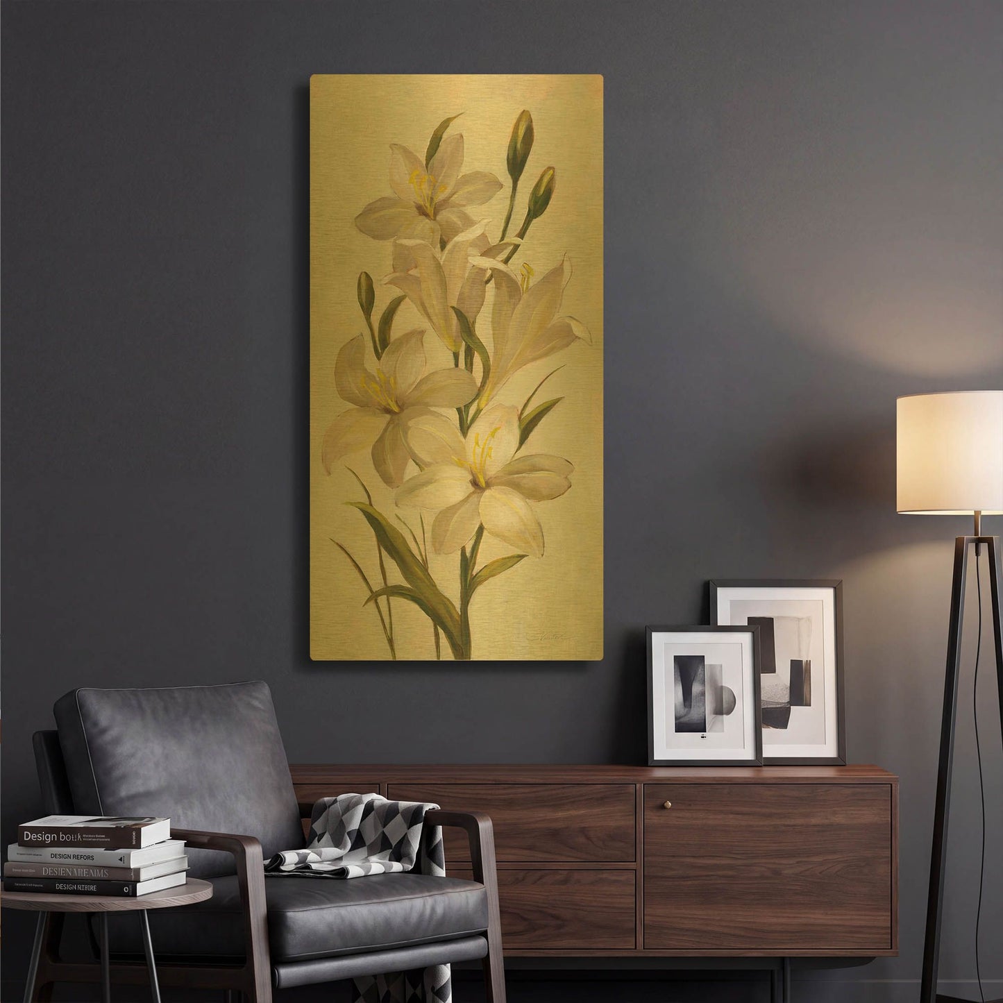 'Elegant White Florals I' By Silvia Vassileva Gold Metal Wall Art