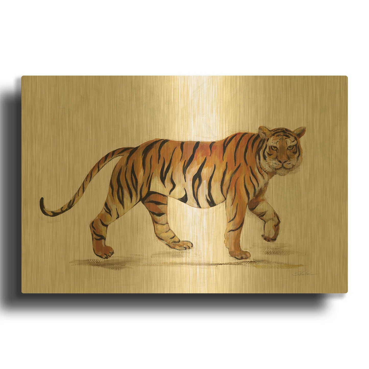 'Walking Tiger Light' By Silvia Vassileva Gold Metal Wall Art