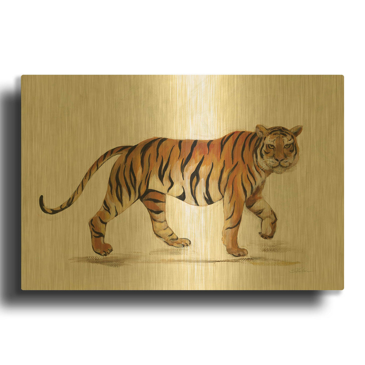 'Walking Tiger Light' By Silvia Vassileva Gold Metal Wall Art