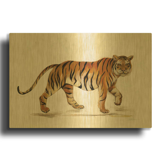 'Walking Tiger Light' By Silvia Vassileva Gold Metal Wall Art