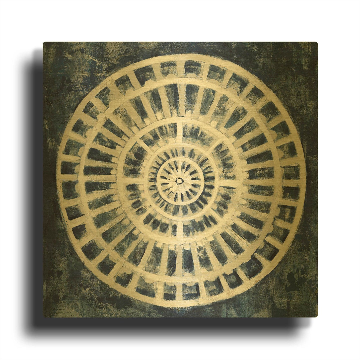 'Blue Textured Medallion' By Silvia Vassileva Gold Metal Wall Art