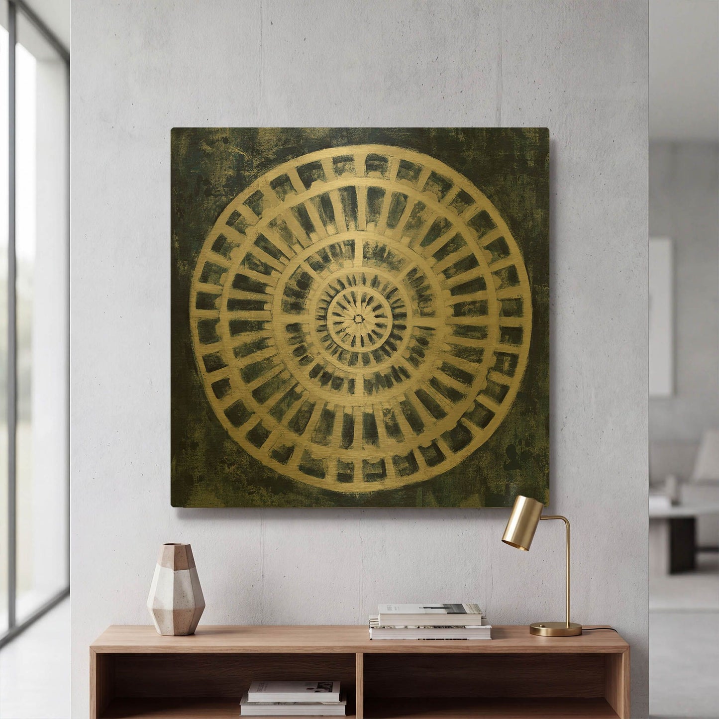 'Blue Textured Medallion' By Silvia Vassileva Gold Metal Wall Art