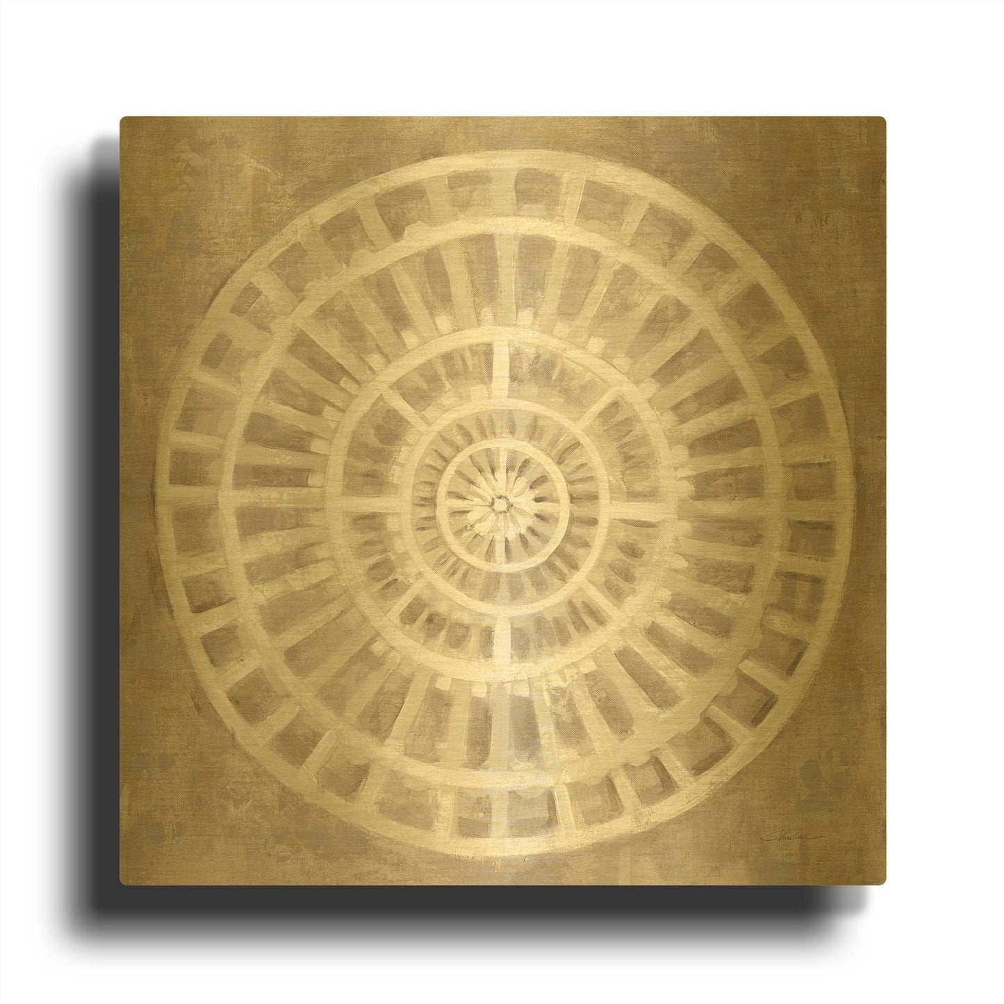'Neutral Textured Medallion Light' By Silvia Vassileva Gold Metal Wall Art