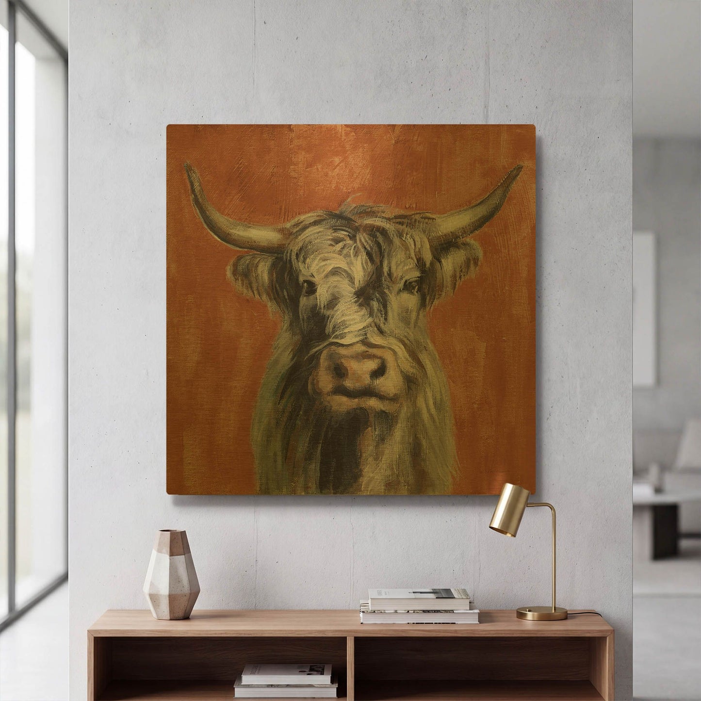 'Highland Cow on Terracotta' By Silvia Vassileva Gold Metal Wall Art