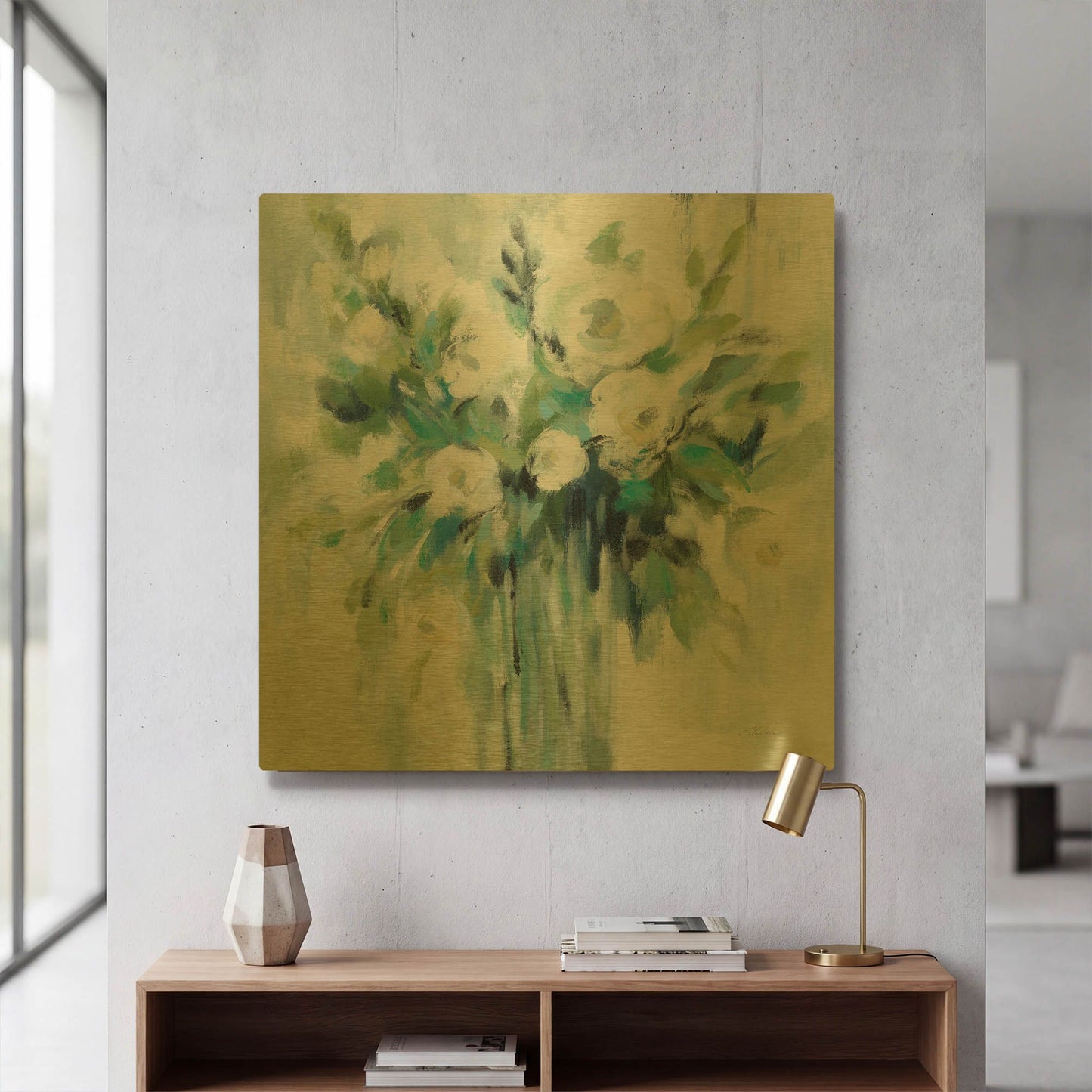 'Vase of Flowers Light' By Silvia Vassileva Gold Metal Wall Art
