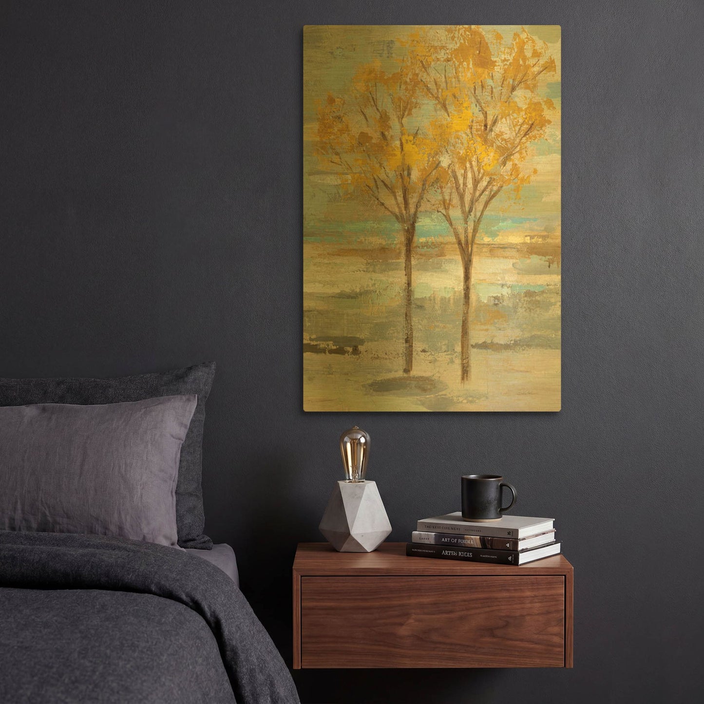 'Golden Tree and Fog II' By Silvia Vassileva Gold Metal Wall Art