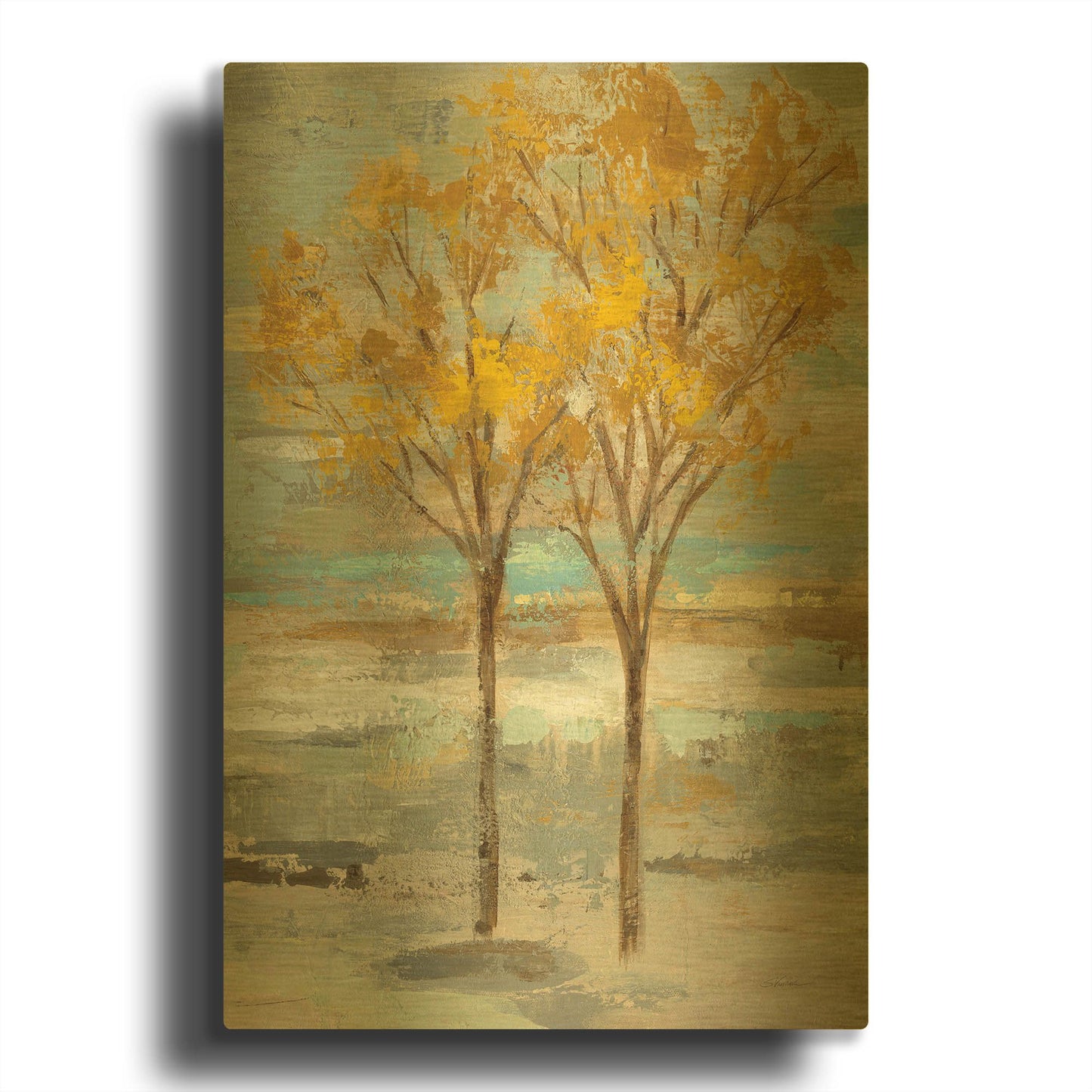 'Golden Tree and Fog II' By Silvia Vassileva Gold Metal Wall Art