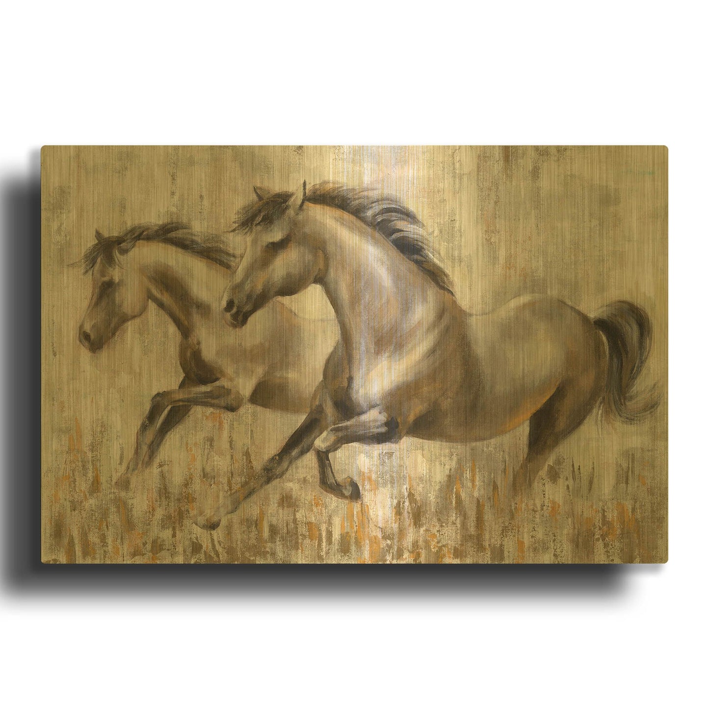 'Running Horses' By Silvia Vassileva Gold Metal Wall Art