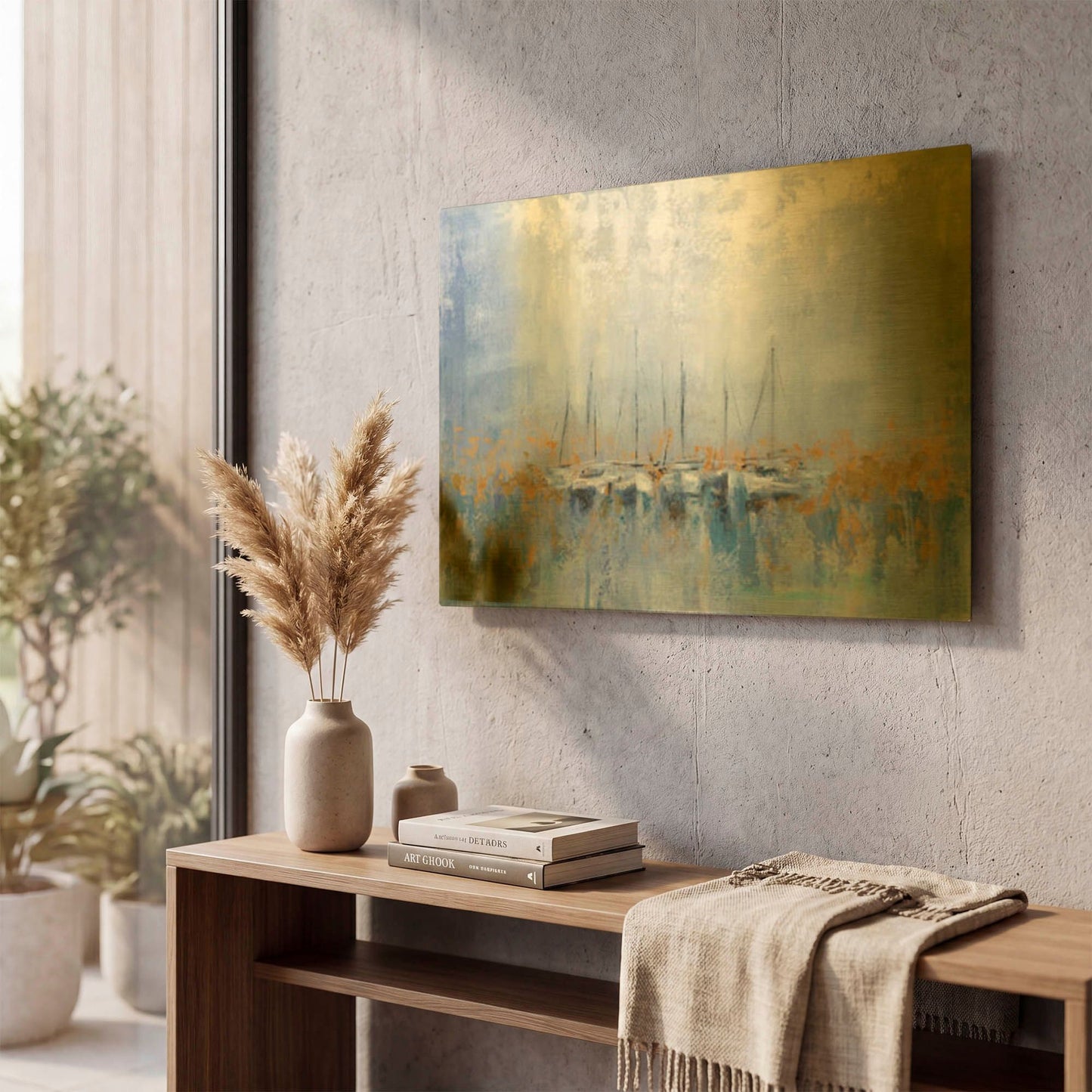 'Boats in the Harbor' By Silvia Vassileva Gold Metal Wall Art