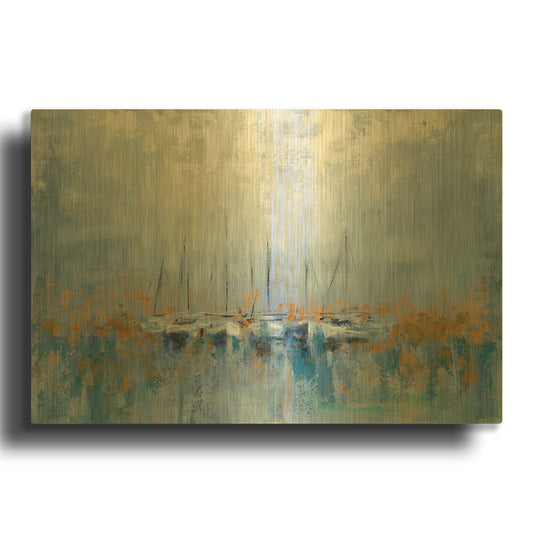 'Boats in the Harbor' By Silvia Vassileva Gold Metal Wall Art