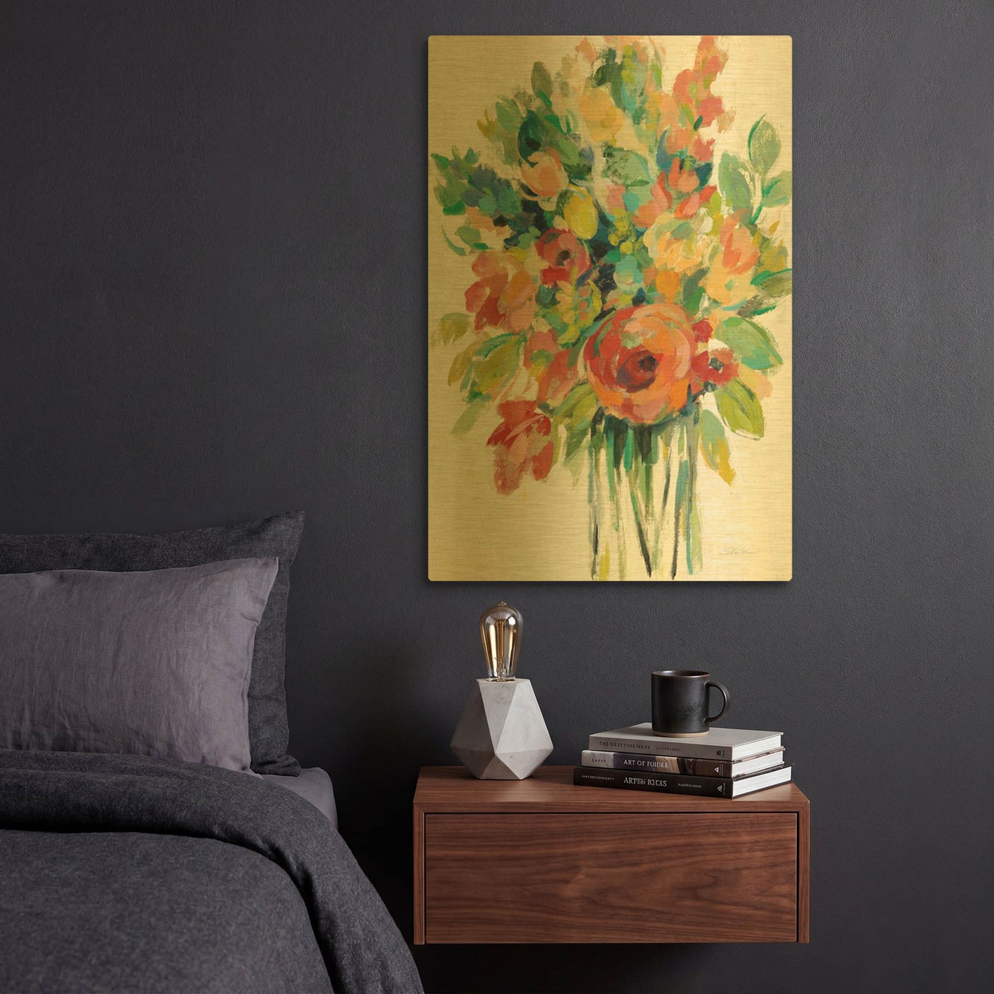 'Earthy Colors Bouquet I White' By Silvia Vassileva Gold Metal Wall Art