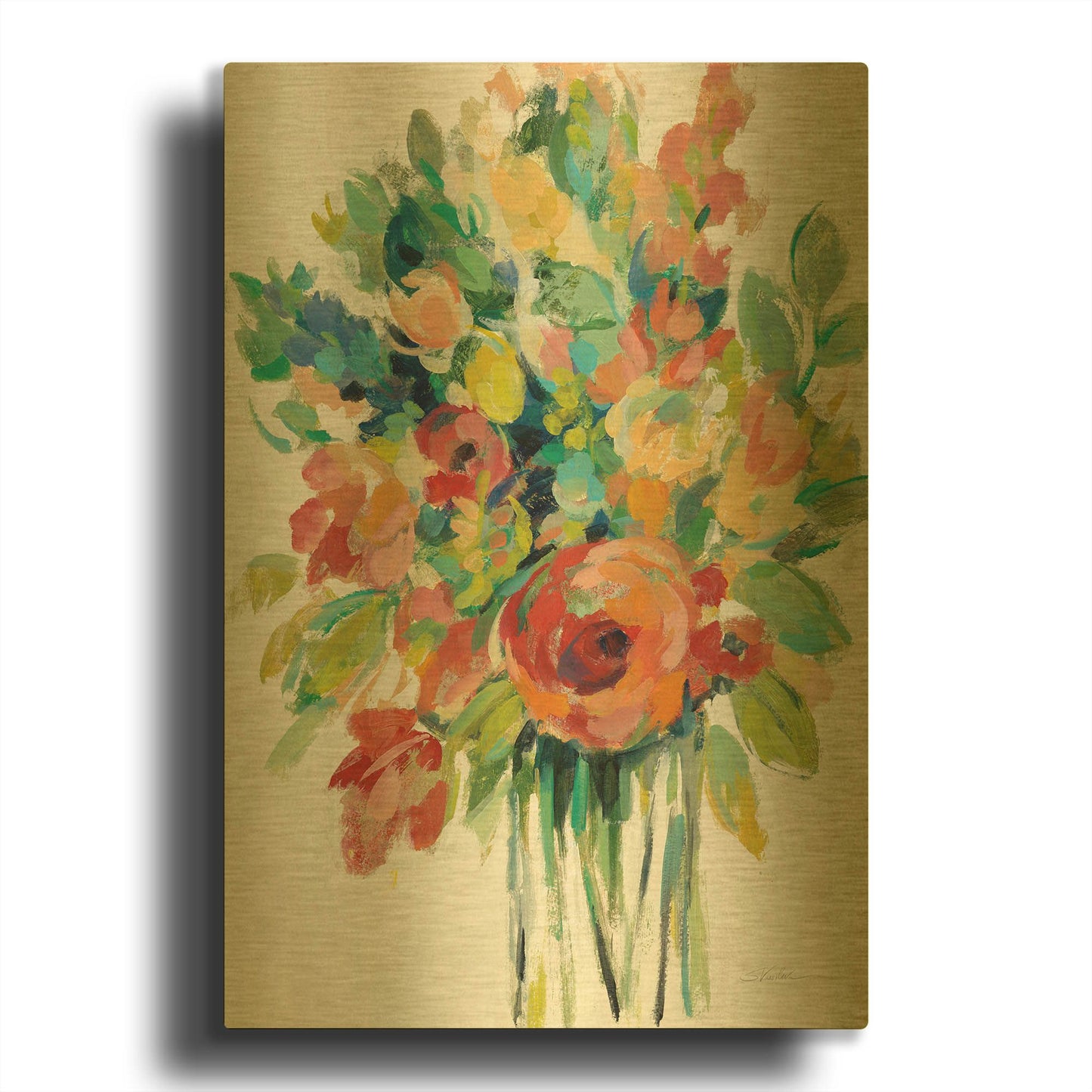 'Earthy Colors Bouquet I White' By Silvia Vassileva Gold Metal Wall Art