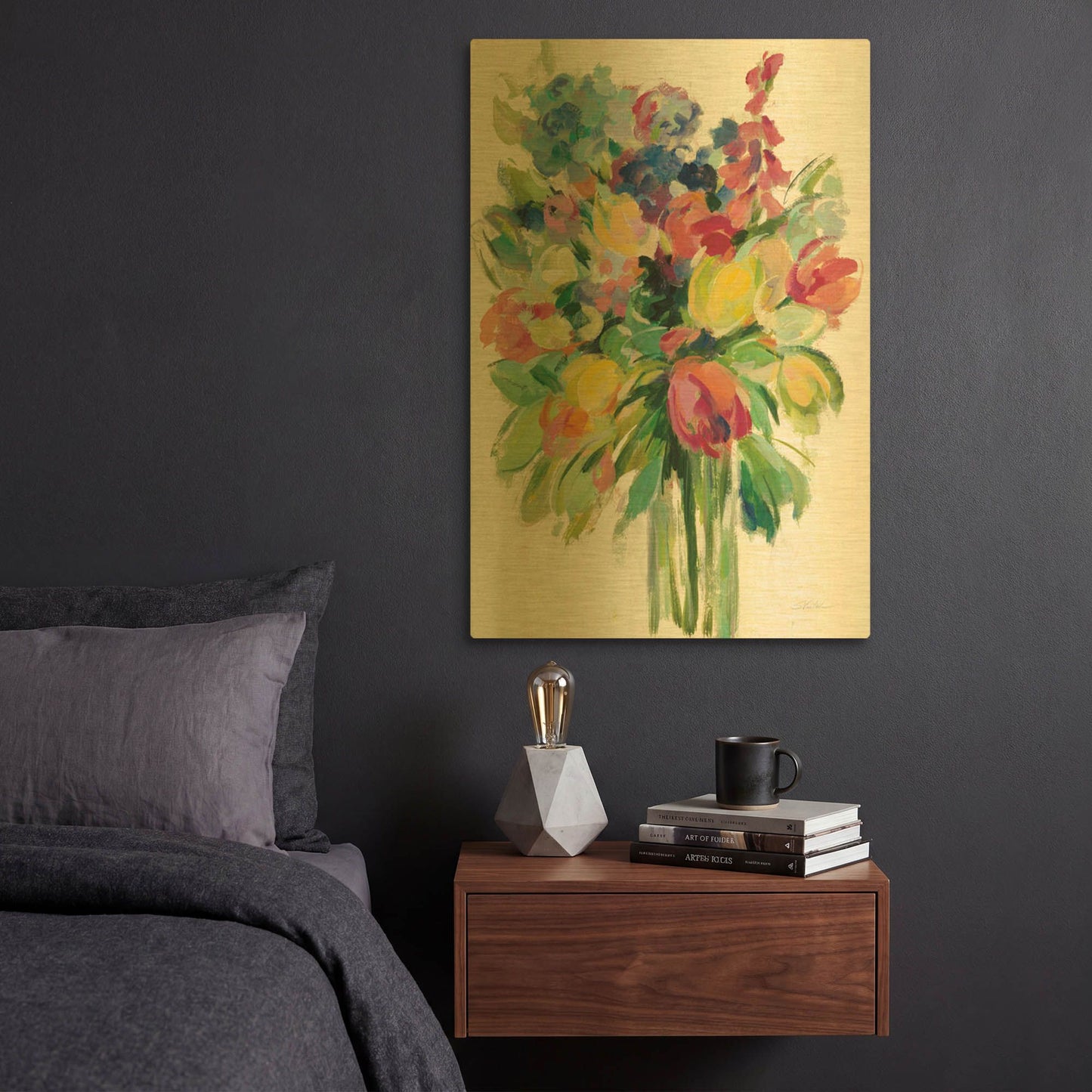 'Earthy Colors Bouquet II White' By Silvia Vassileva Gold Metal Wall Art