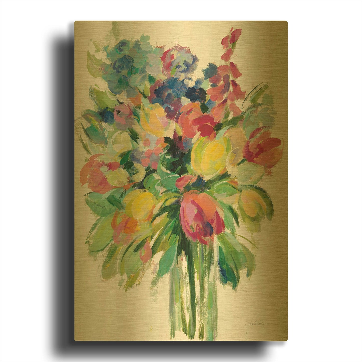 'Earthy Colors Bouquet II White' By Silvia Vassileva Gold Metal Wall Art