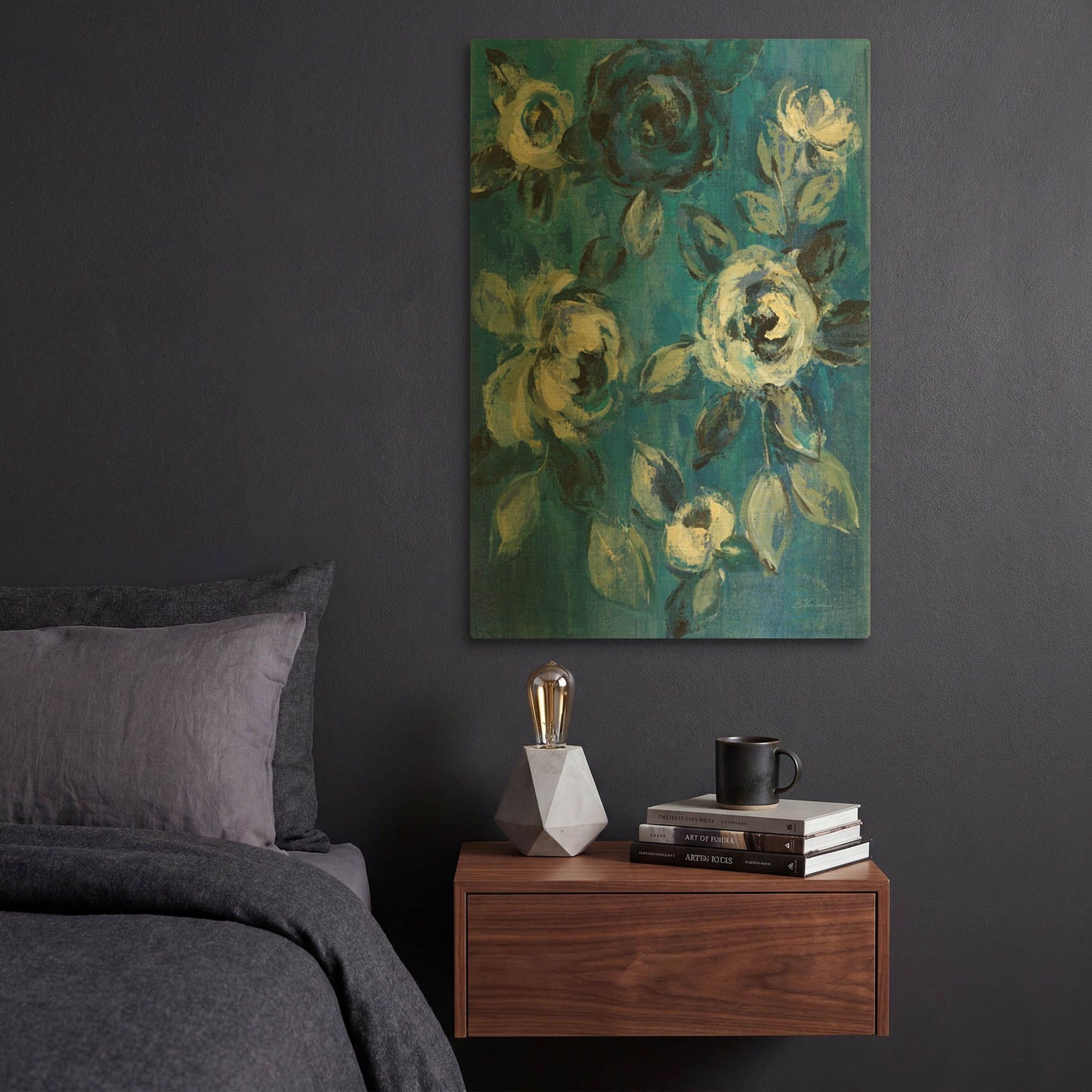 'Loose Flowers on Blue I' By Silvia Vassileva Gold Metal Wall Art