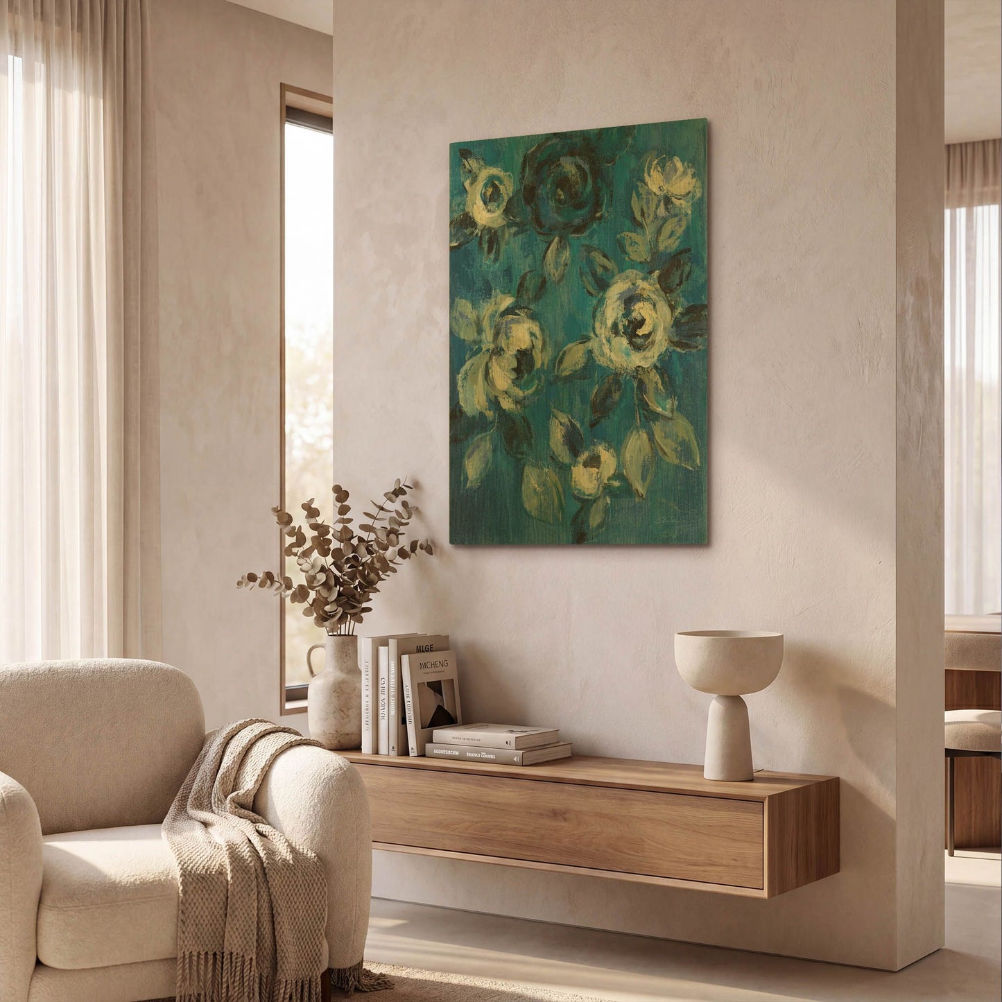 'Loose Flowers on Blue I' By Silvia Vassileva Gold Metal Wall Art