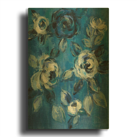 'Loose Flowers on Blue I' By Silvia Vassileva Gold Metal Wall Art